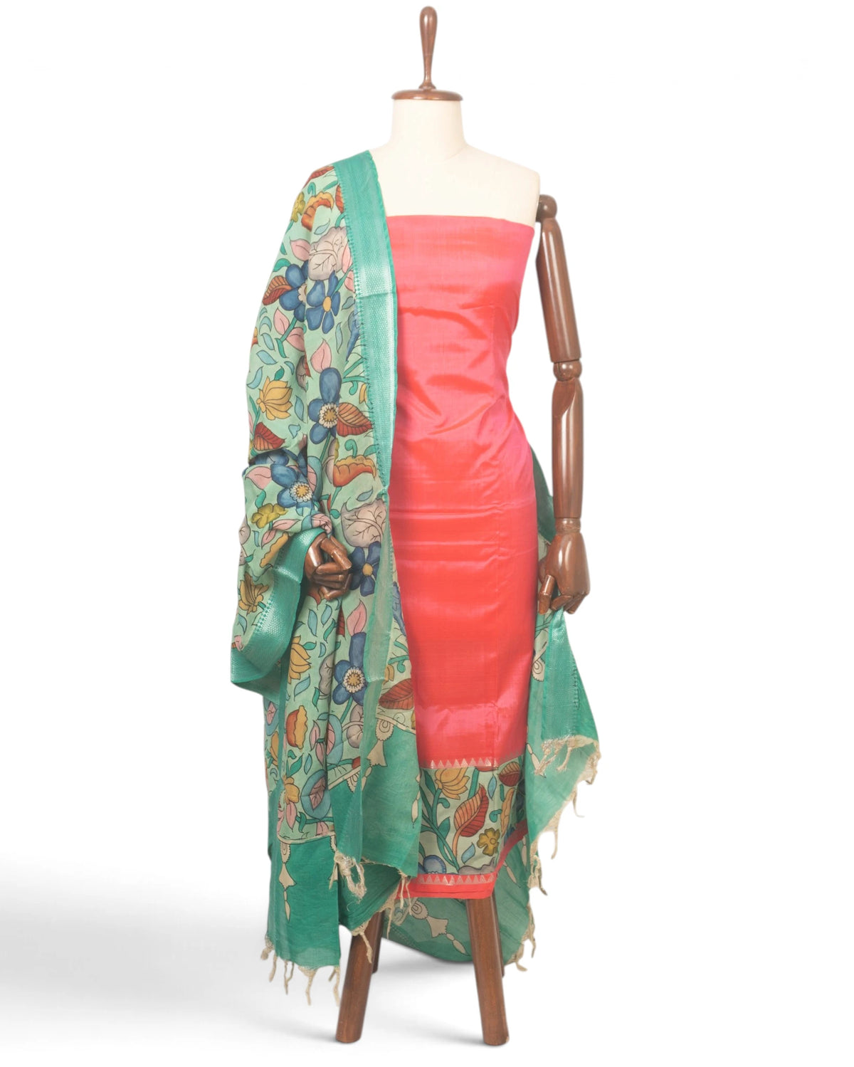 Kalamkari Silk Plain Pink Salwar Suit Set Set W/O Bottom