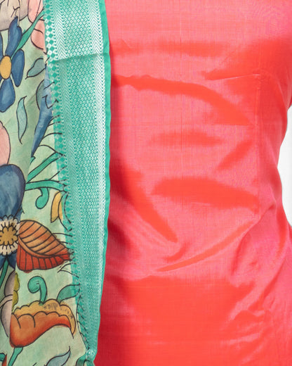 Kalamkari Silk Plain Pink Salwar Suit Set Set W/O Bottom