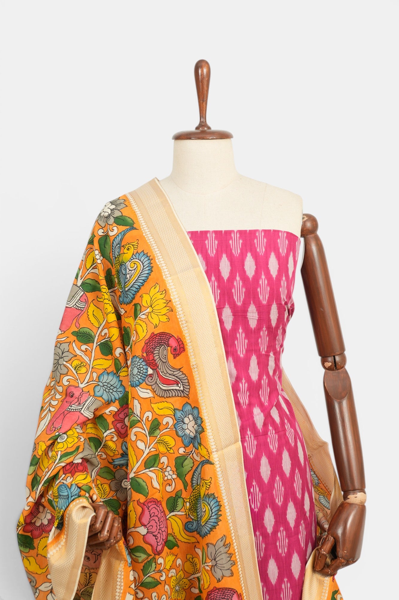 Uppada Cotton Ikat Pink Salwar Suit Set W/O Bottom