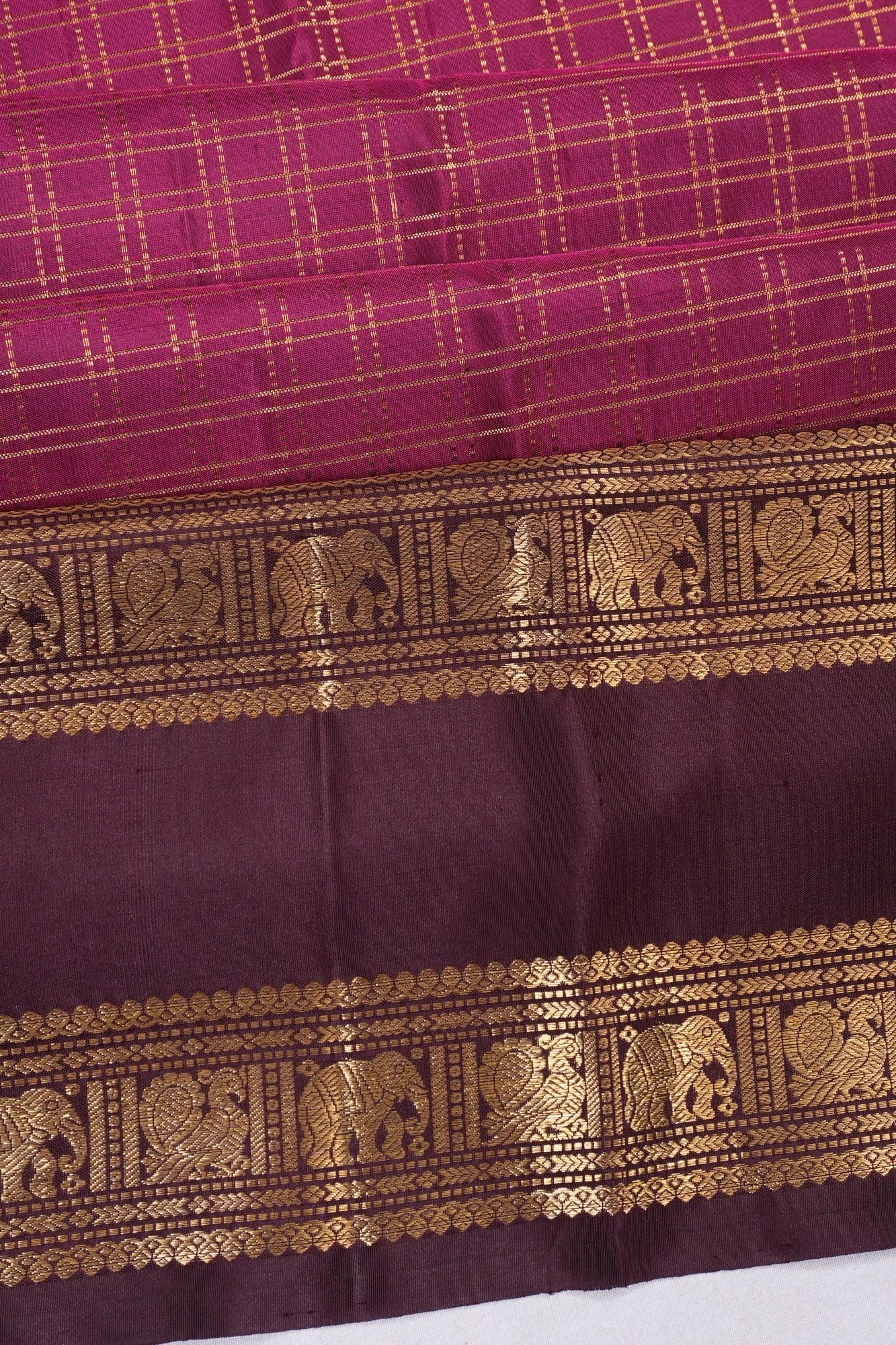 Classic Kanchipuram Silk Checks Pink Saree With Rettai Pettu Border