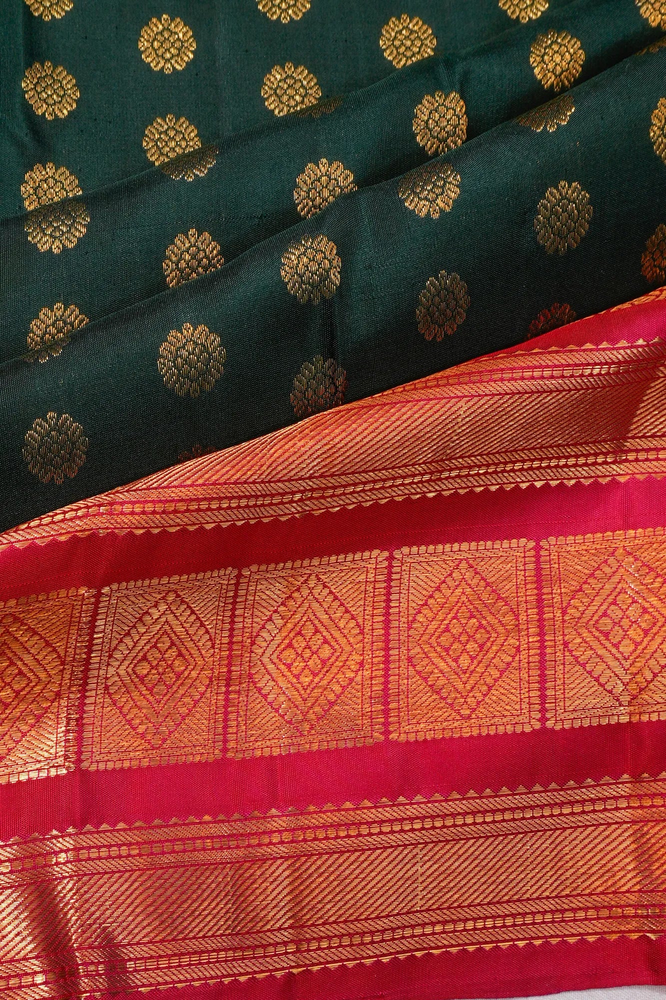 Kanchipuram Silk Brocade Dark Green Saree