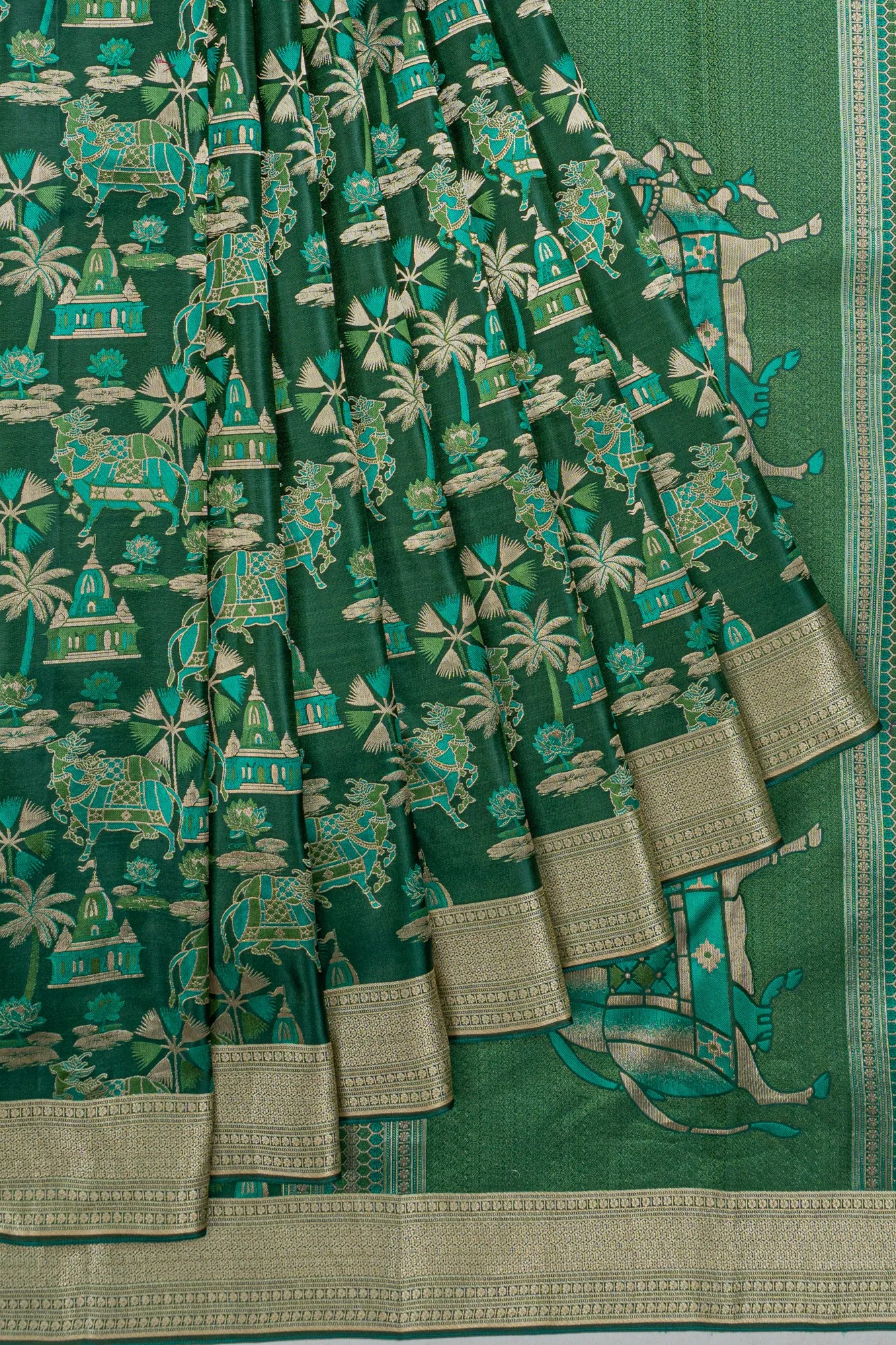 Taranga Kanchi Silk Brocade Green Saree With Pichwai Motifs