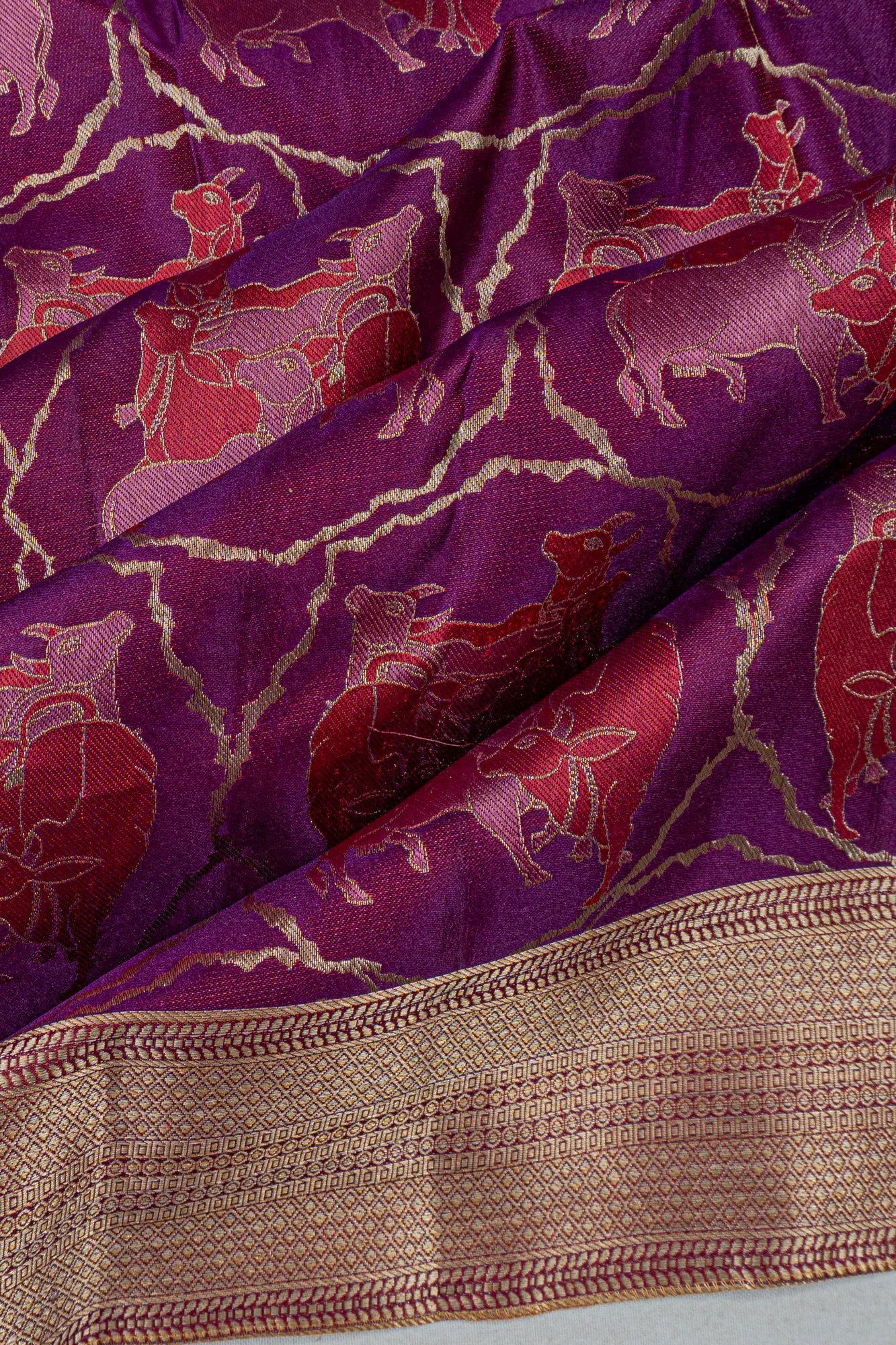 Taranga Kanchi Silk Jaal Purple Saree With Pichwai Motifs