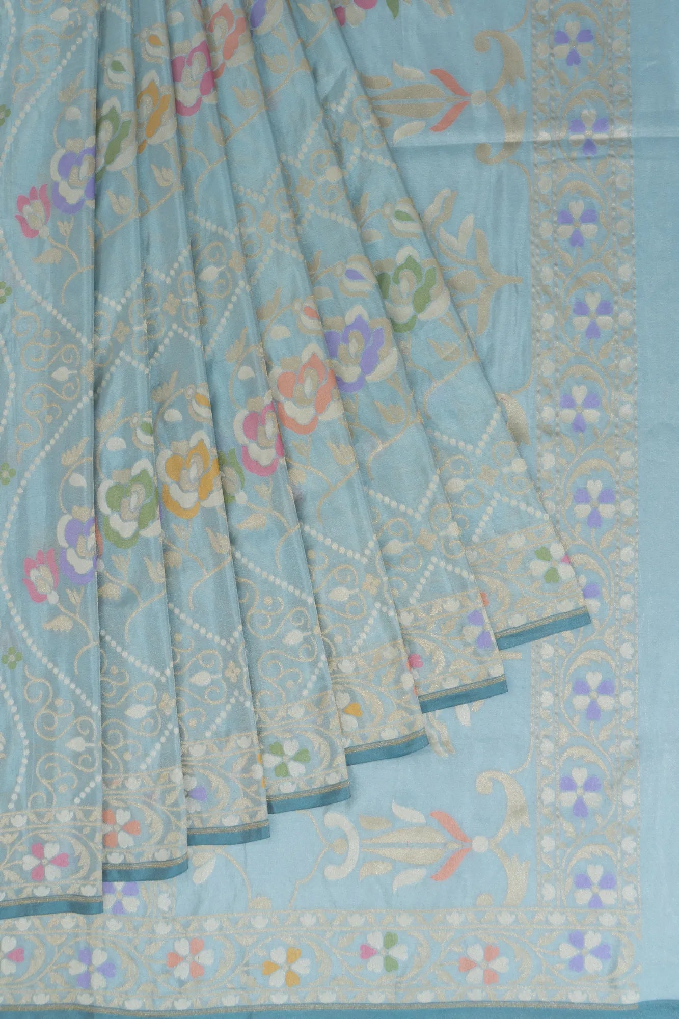 Banarasi Silk Brocade Sea Blue Saree With Meenakari