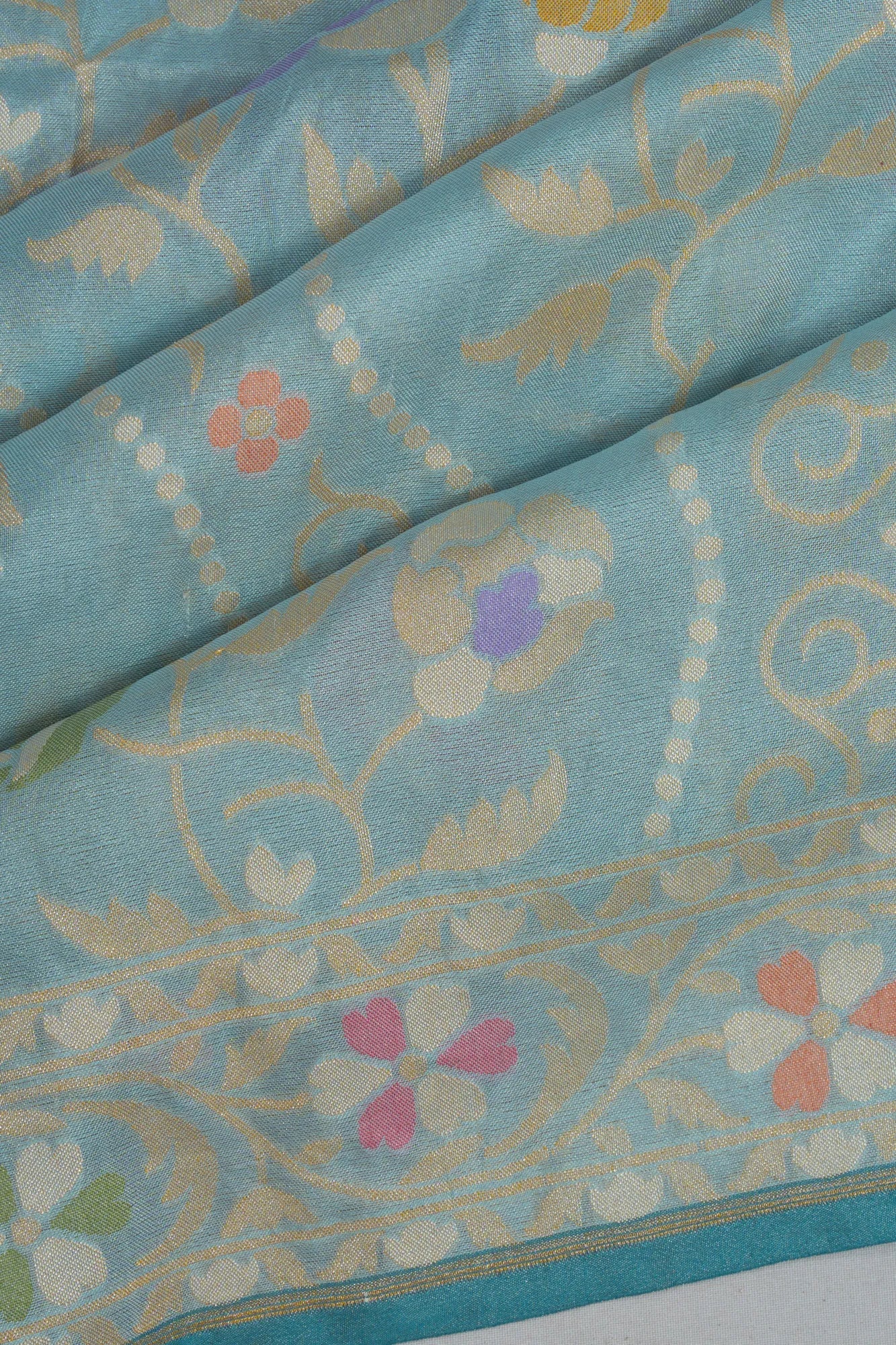 Banarasi Silk Brocade Sea Blue Saree With Meenakari