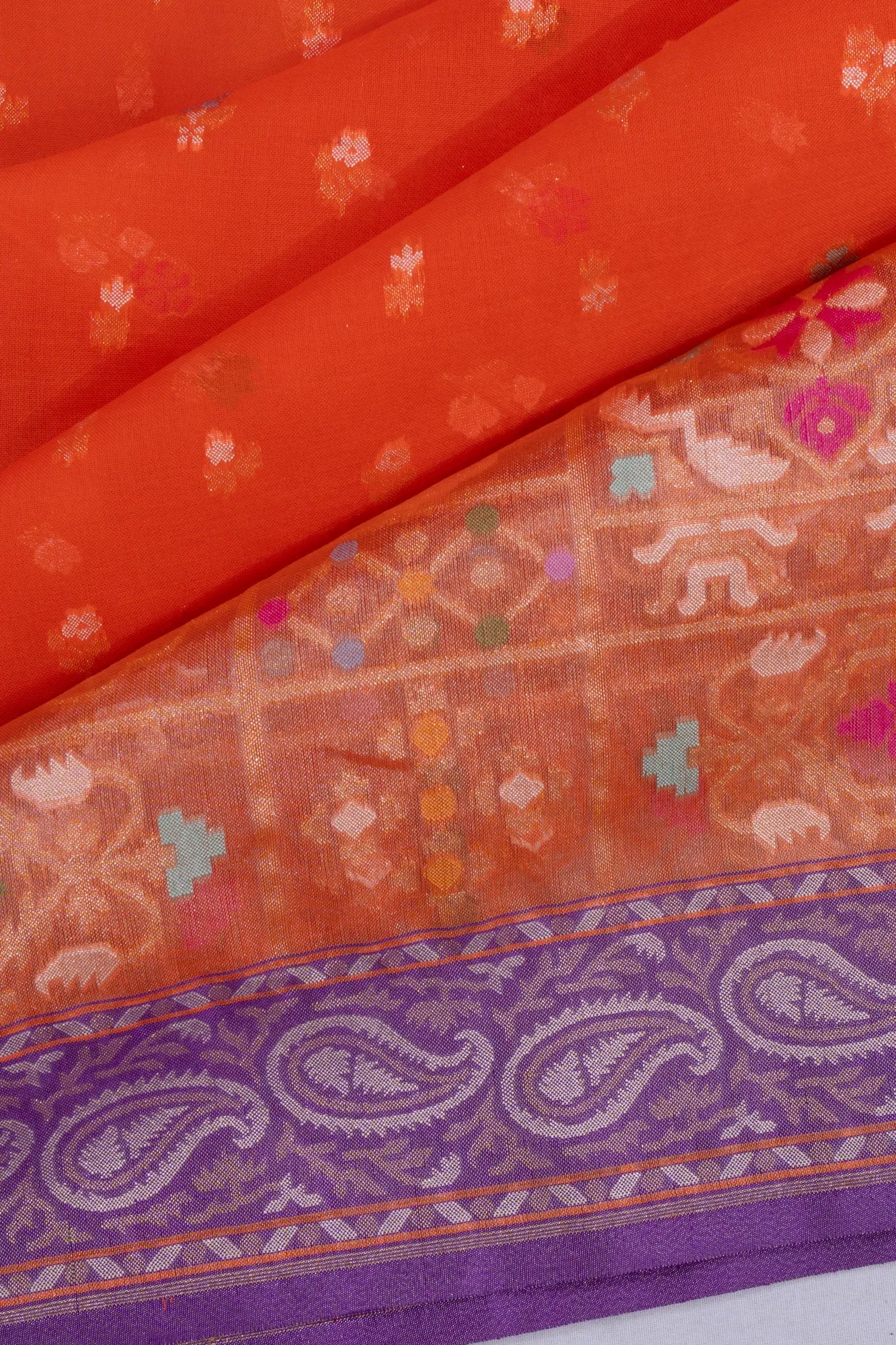 Banarasi Kora Organza Brocade Orange Saree