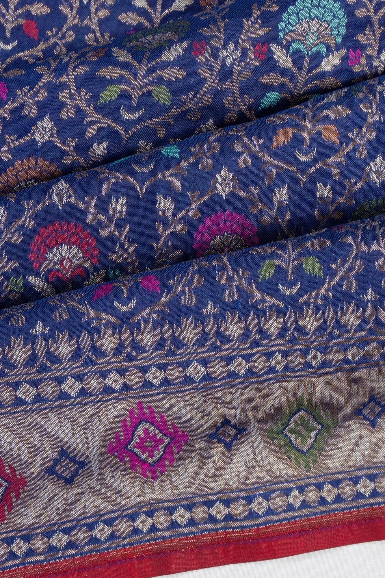 Banarasi Silk Brocade Dark Blue Saree With Meenakari
