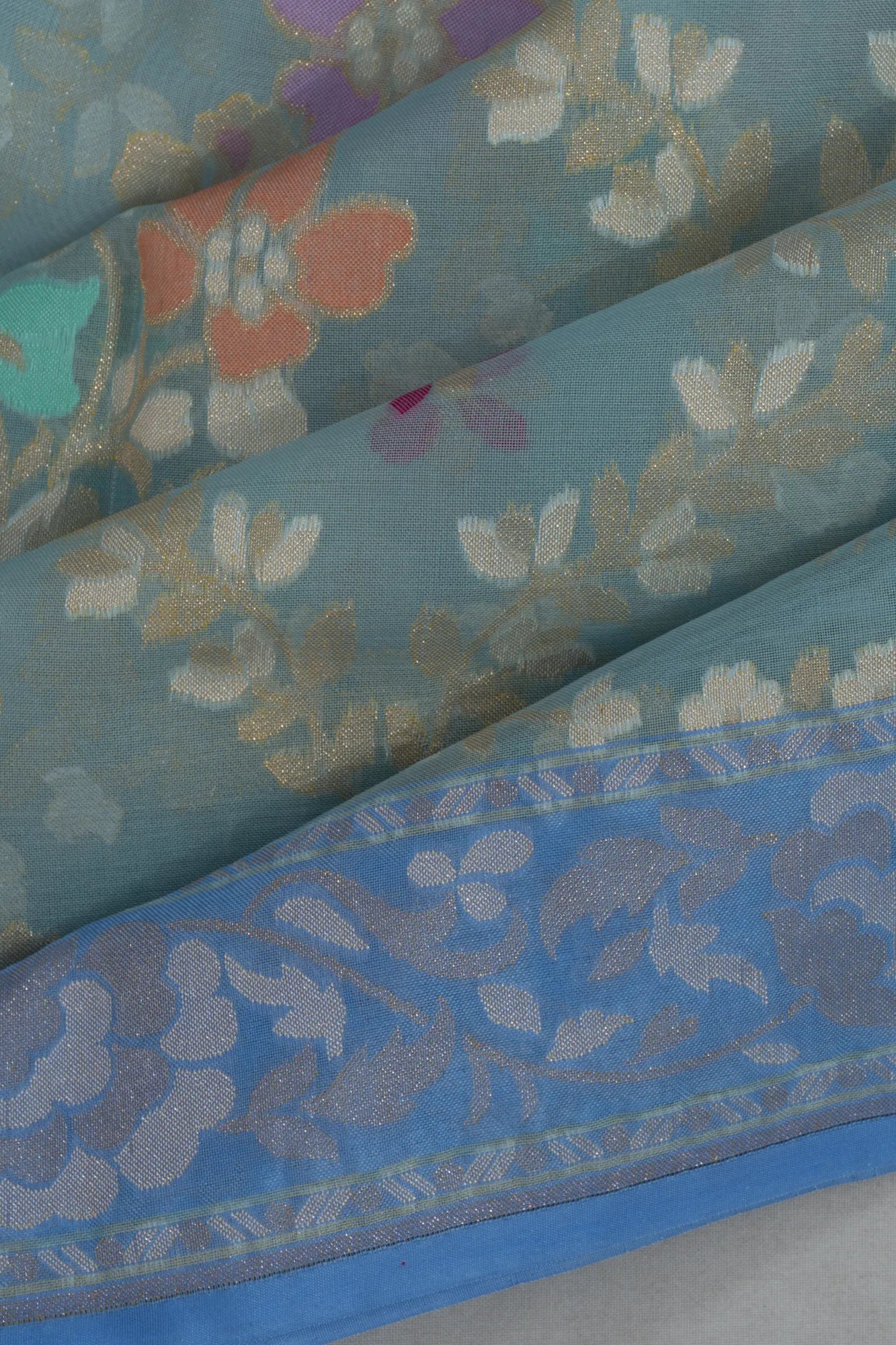 Banarasi Kora Organza Jaal And Butta Sea Blue Saree