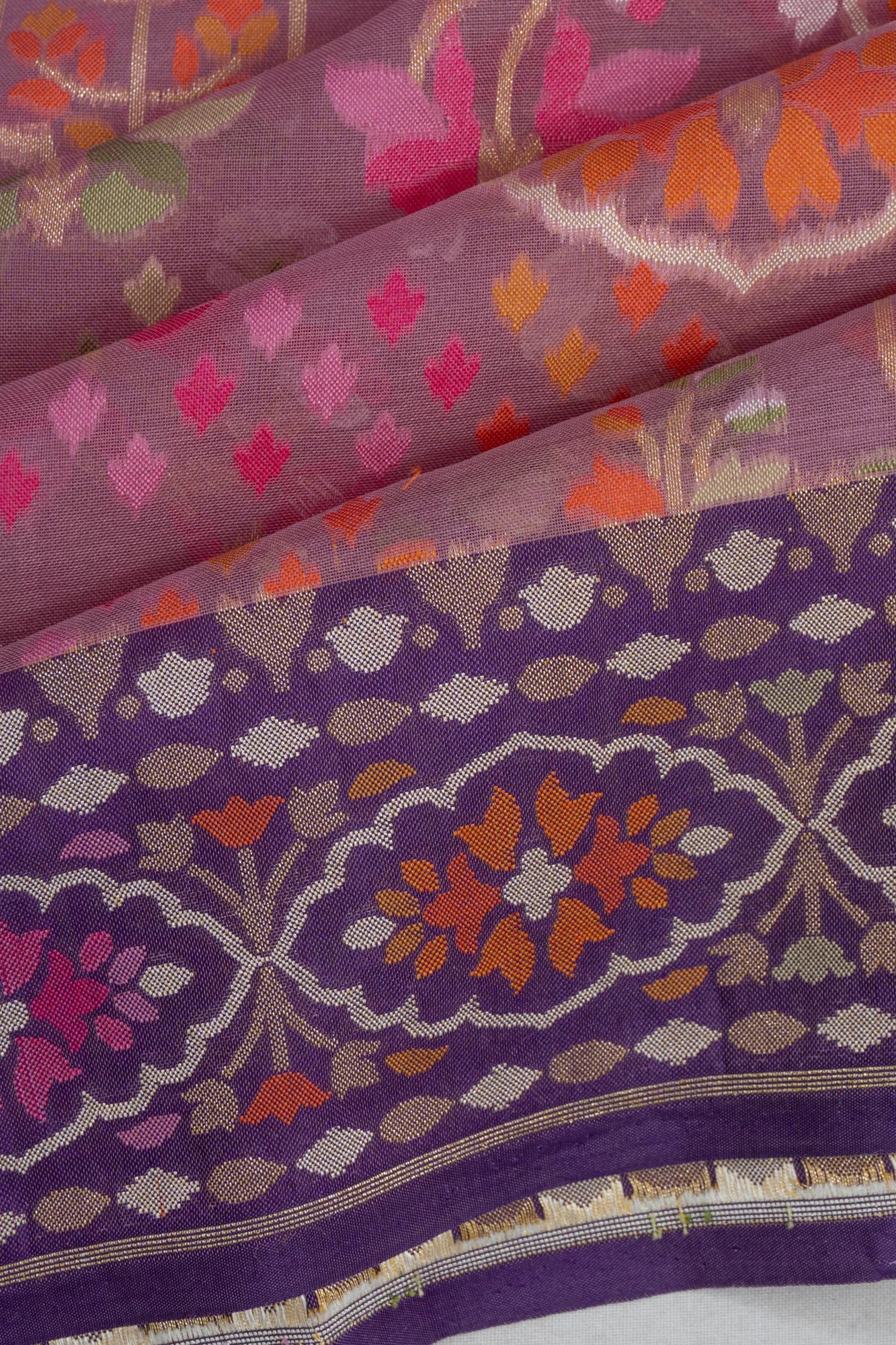 Banarasi Kora Organza Brocade Pink Saree