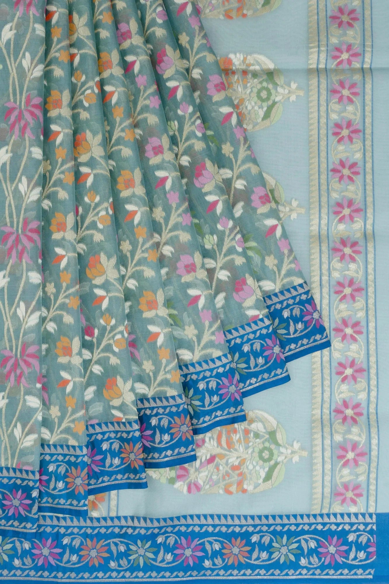 Banarasi Kora Organza All Over Jaal Aqua Blue Saree