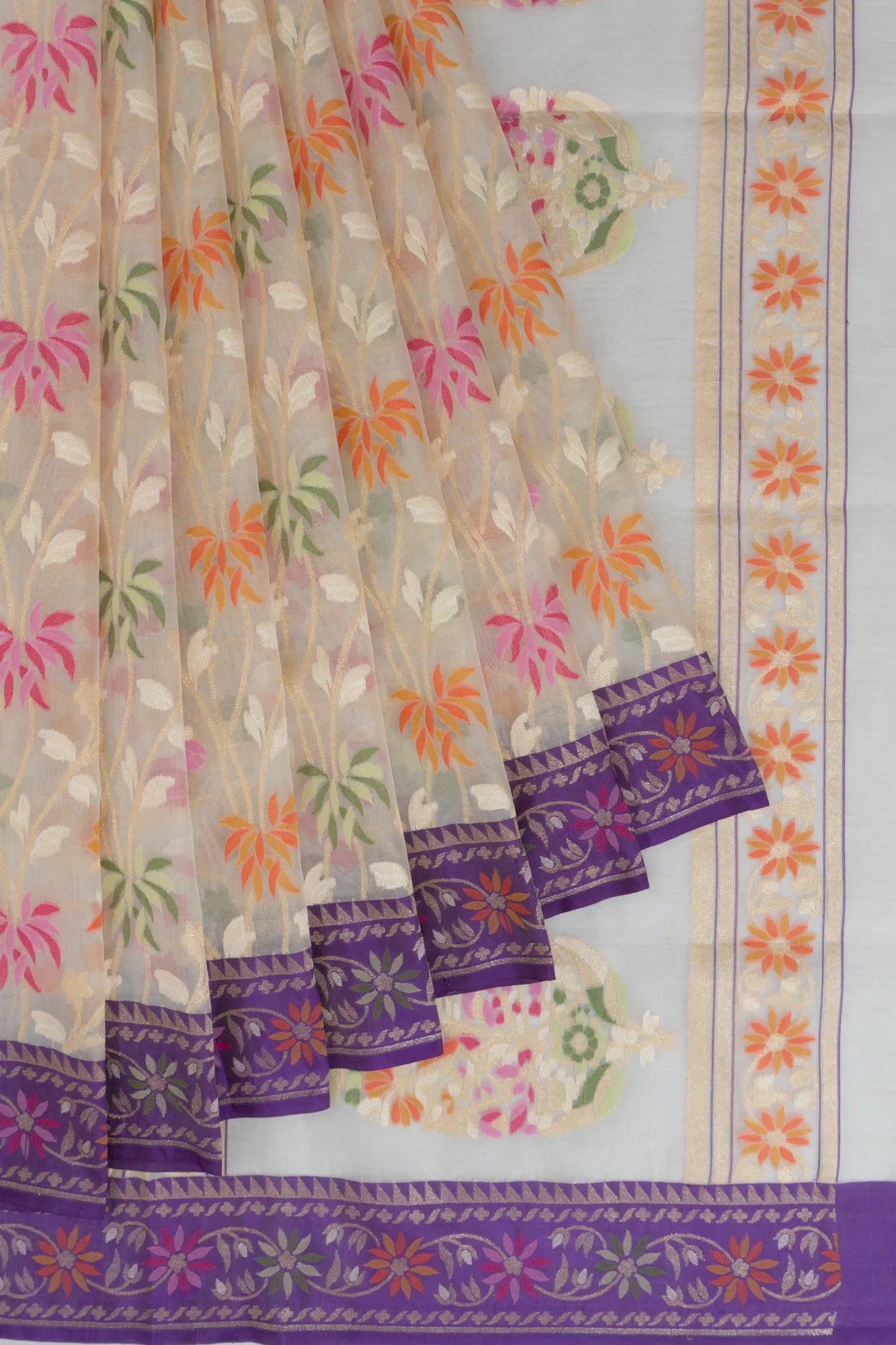 Banarasi Kora Organza All Over Jaal White Saree