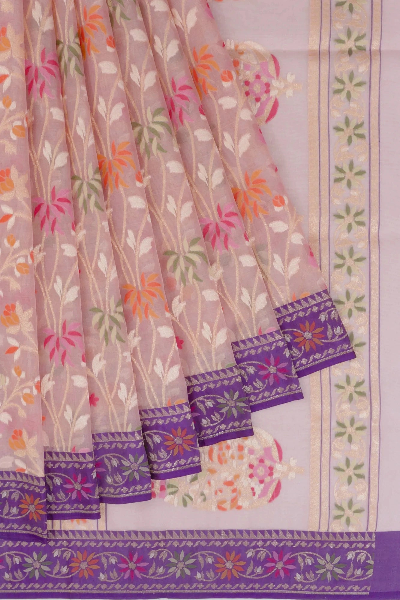 Banarasi Kora Organza All Over Jaal Peach Saree