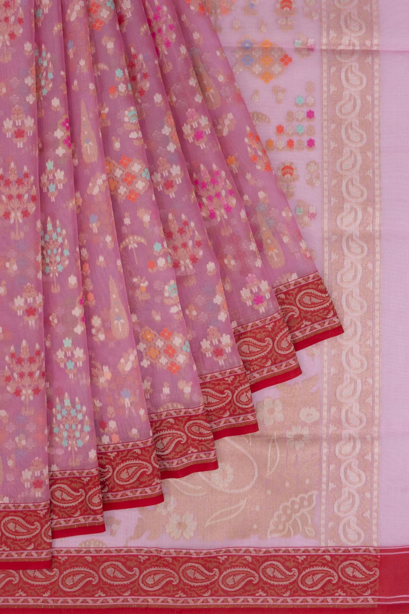 Banarasi Kora Organza Jaal Baby Pink Saree