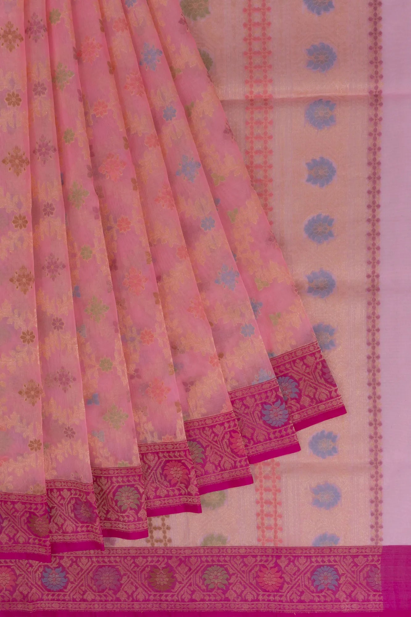 Banarasi Kora Organza Jaal And Butta Baby Pink Saree