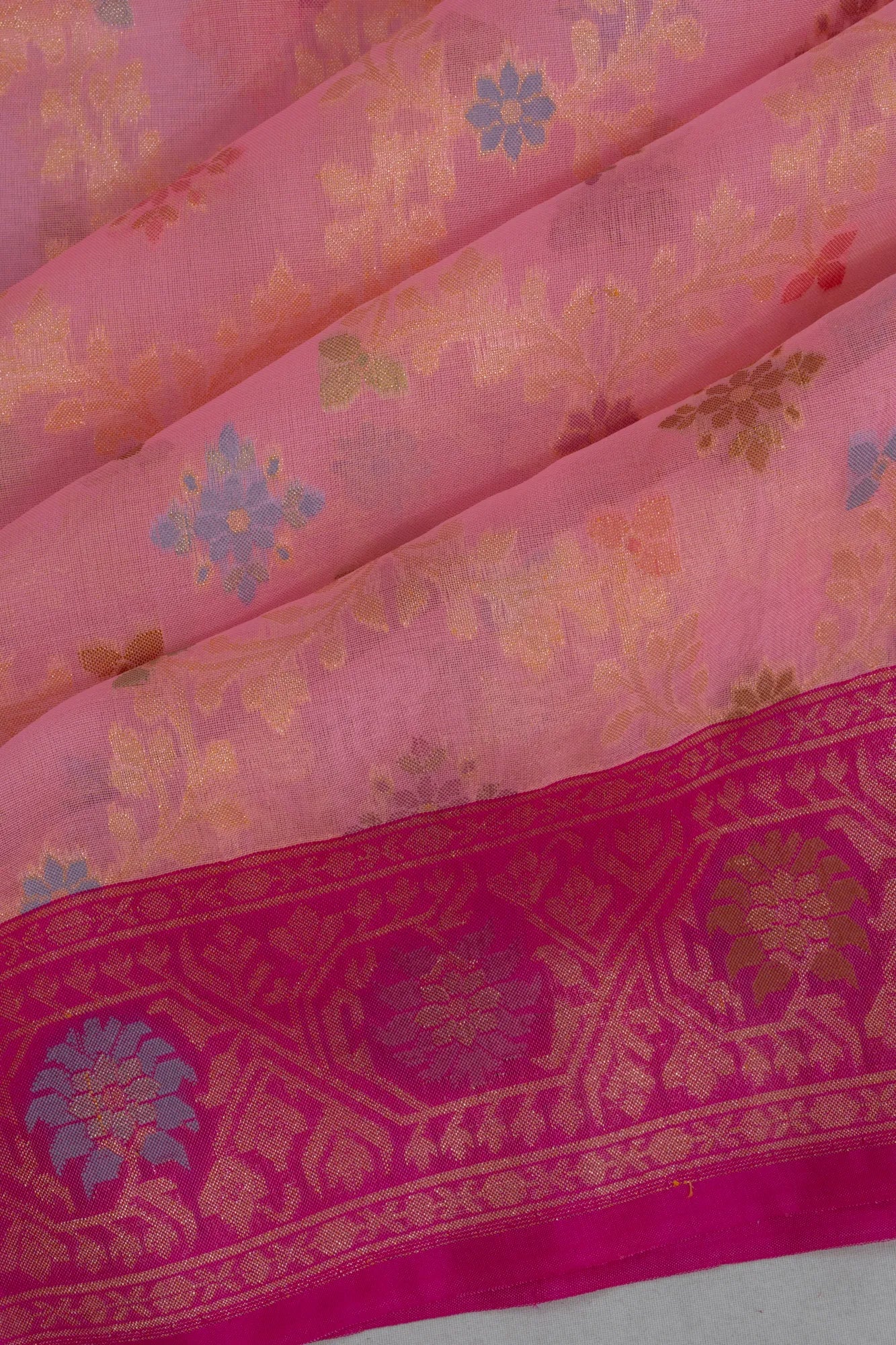 Banarasi Kora Organza Jaal And Butta Baby Pink Saree