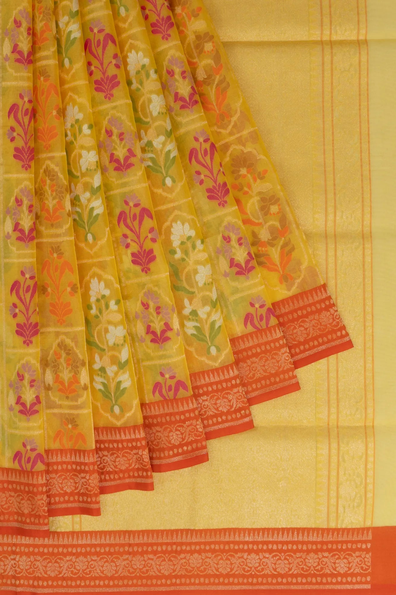 Banarasi Kora Organza Brocade Lemon Yellow Saree
