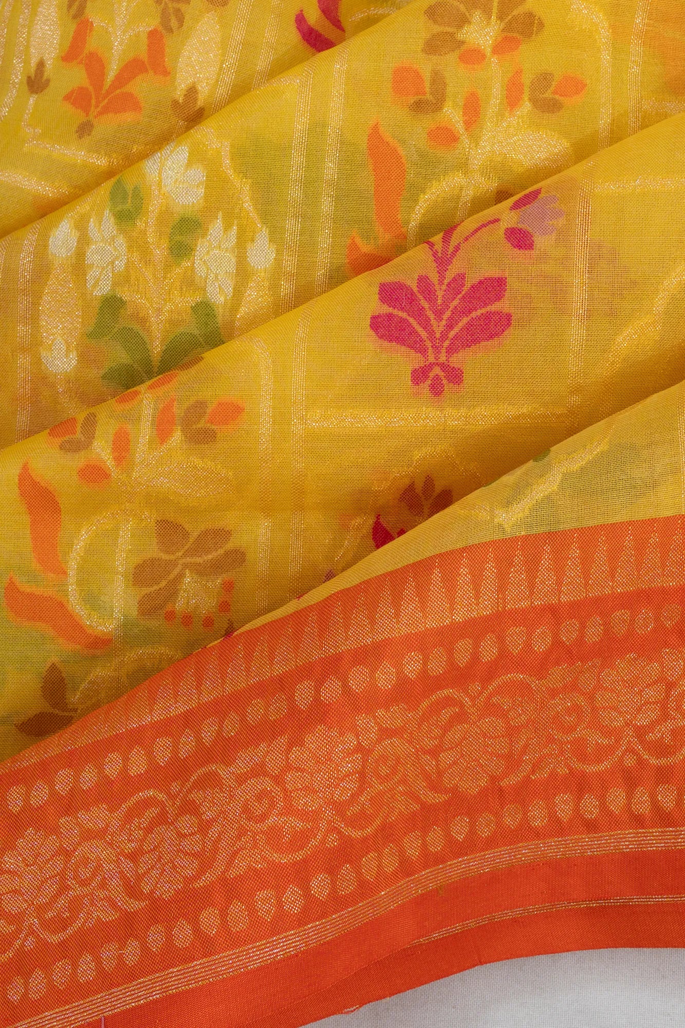 Banarasi Kora Organza Brocade Lemon Yellow Saree