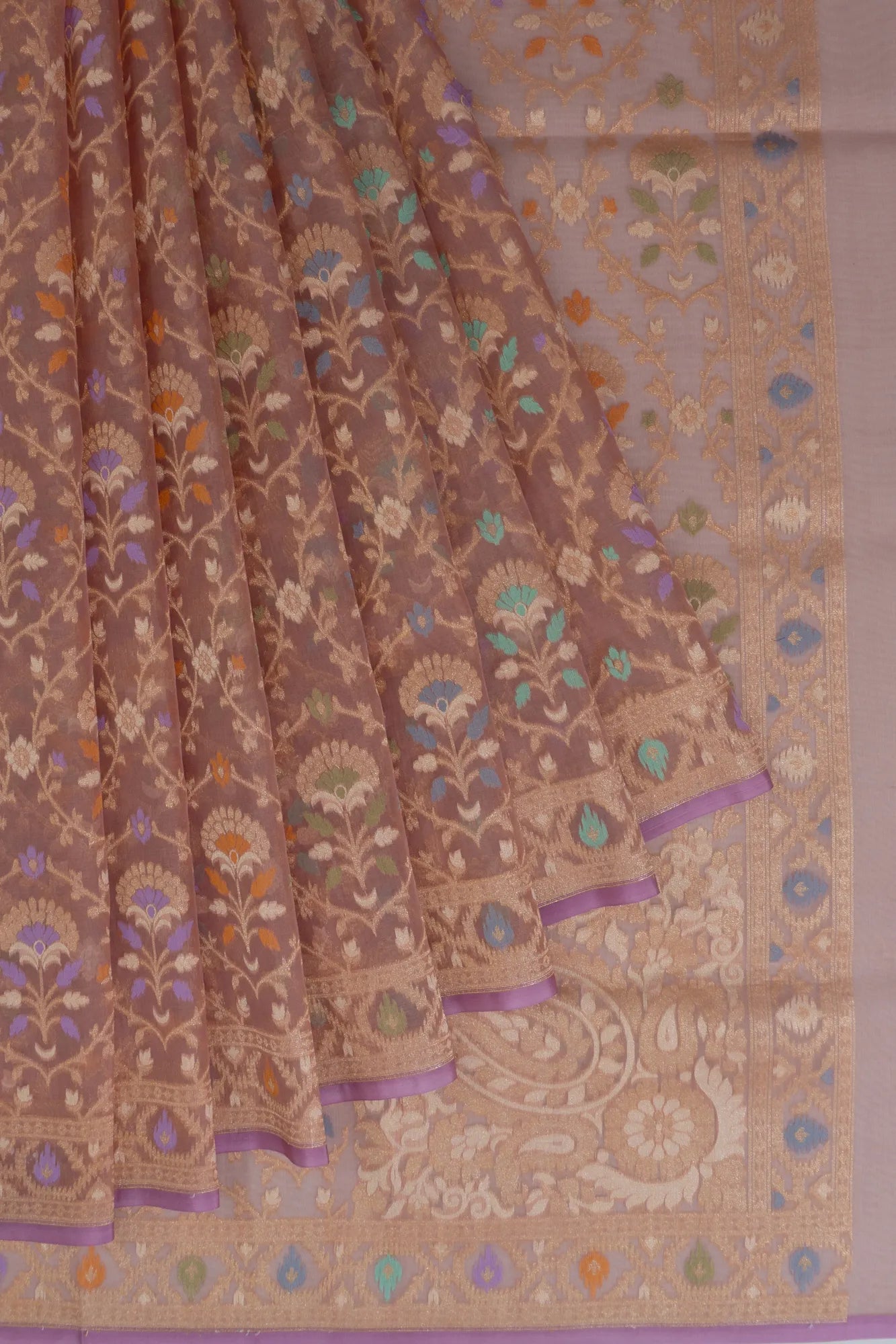 Banarasi Kora Organza Jaal Brown Saree