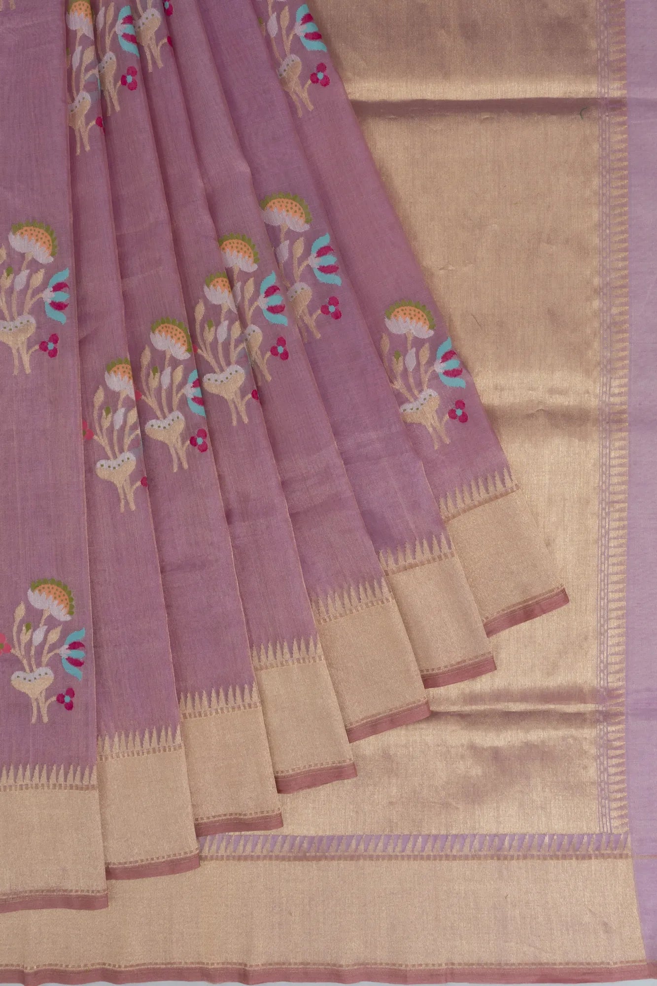 Banarasi Silk Tissue Kadwa Butta Lilac Saree