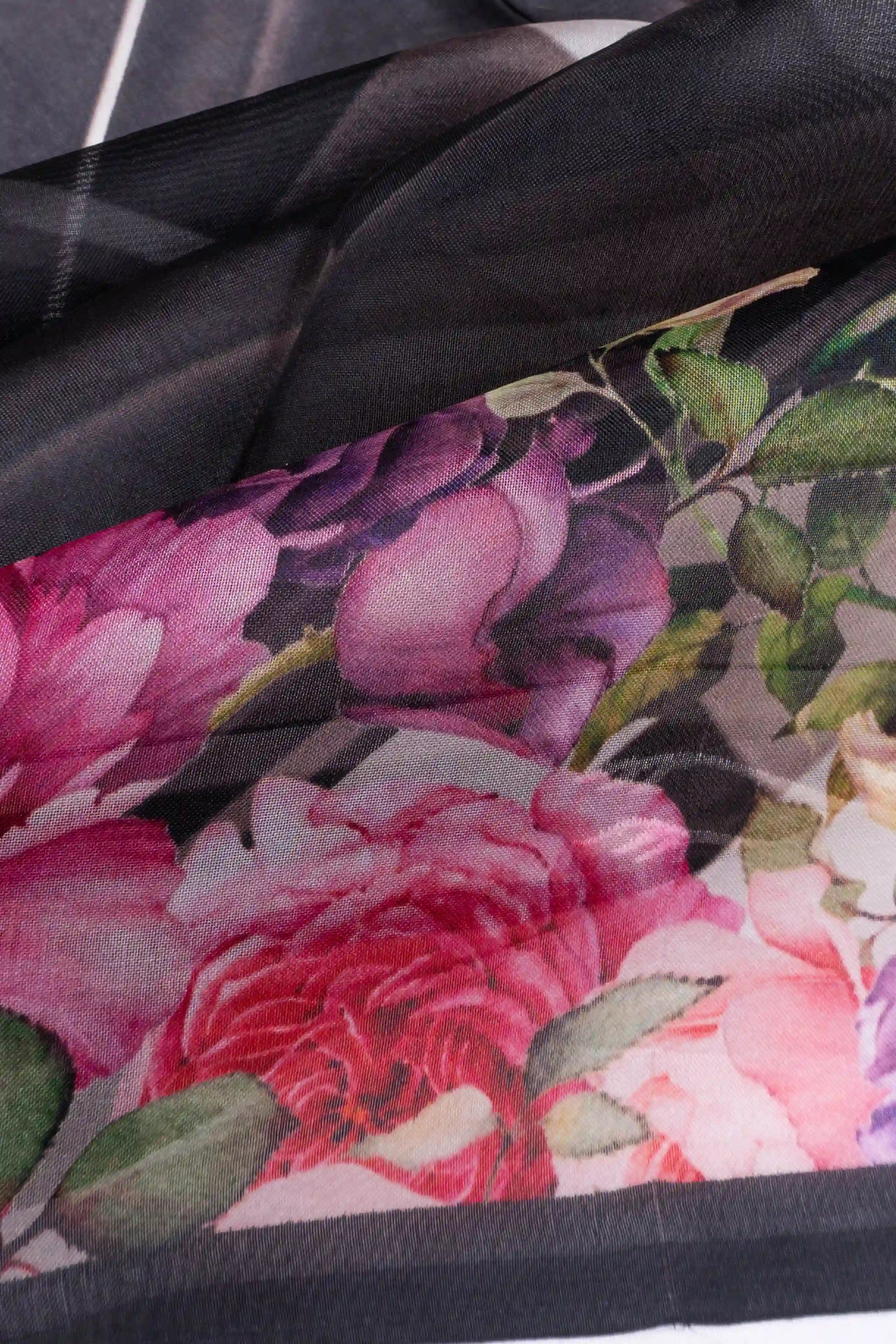 Organza Printed And Embroidery Butta Black Saree