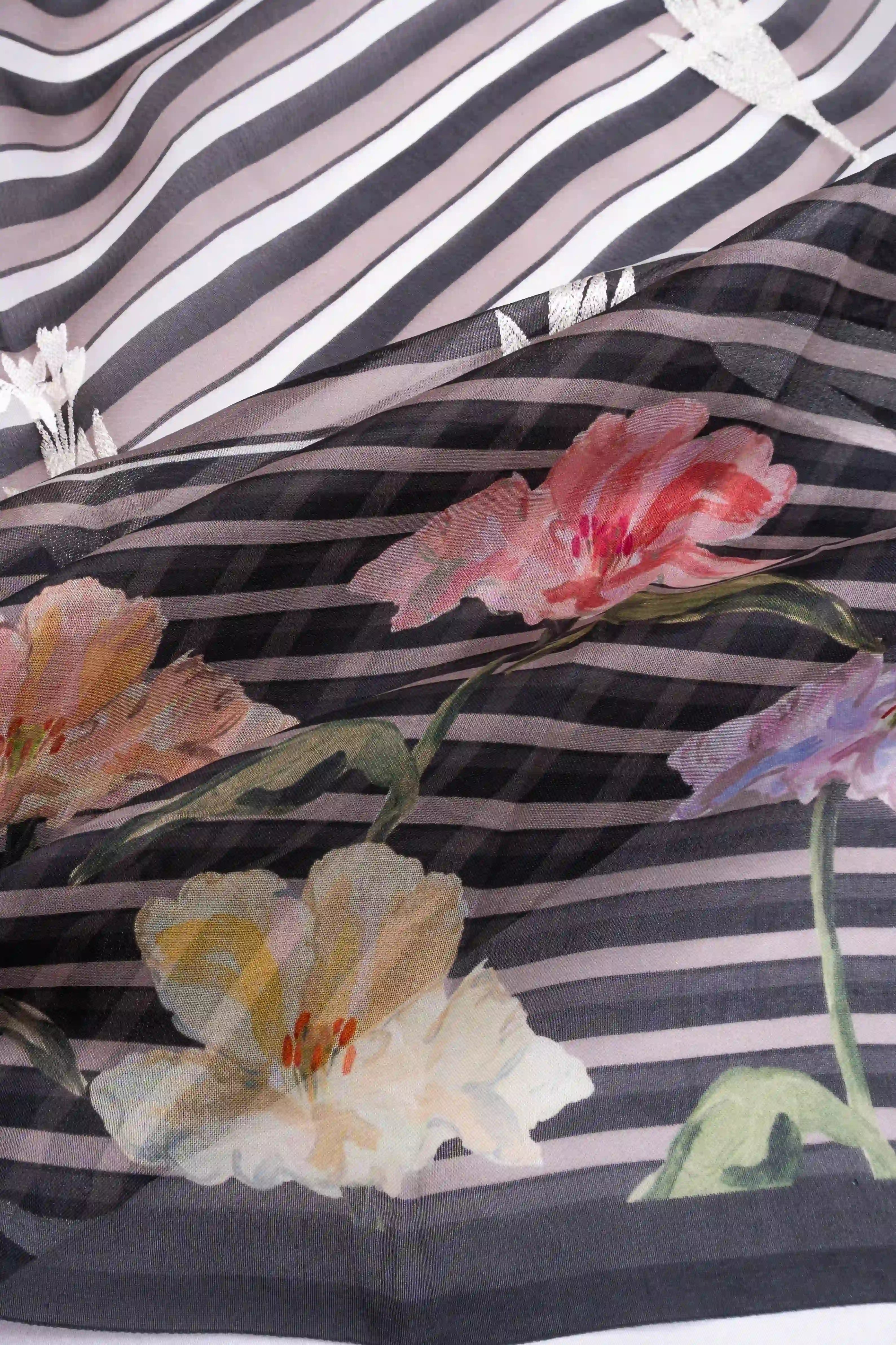 Organza Printed And Embroidery Butta Black Saree