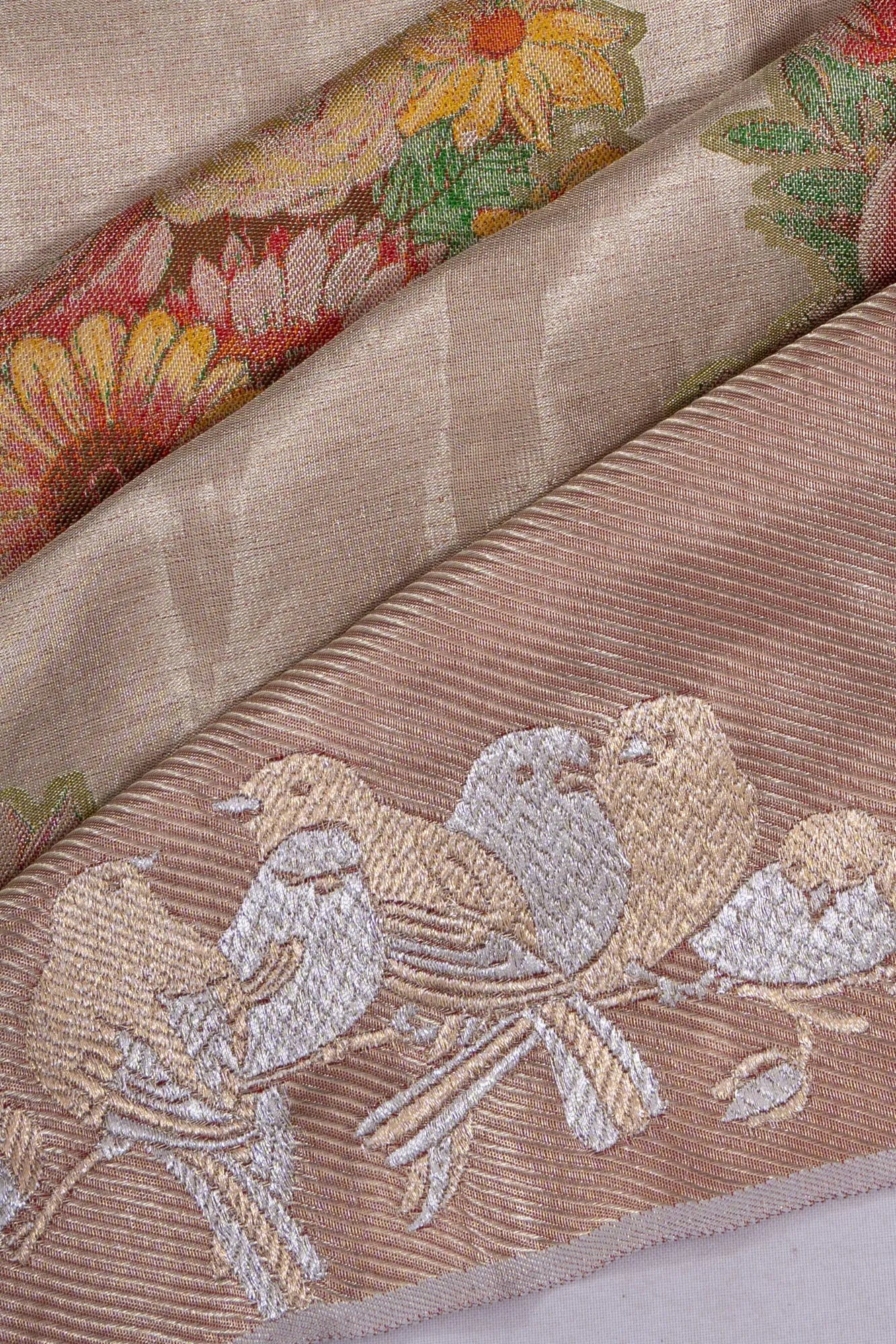 Kanchipuram Silk Tissue Butta Gold Saree