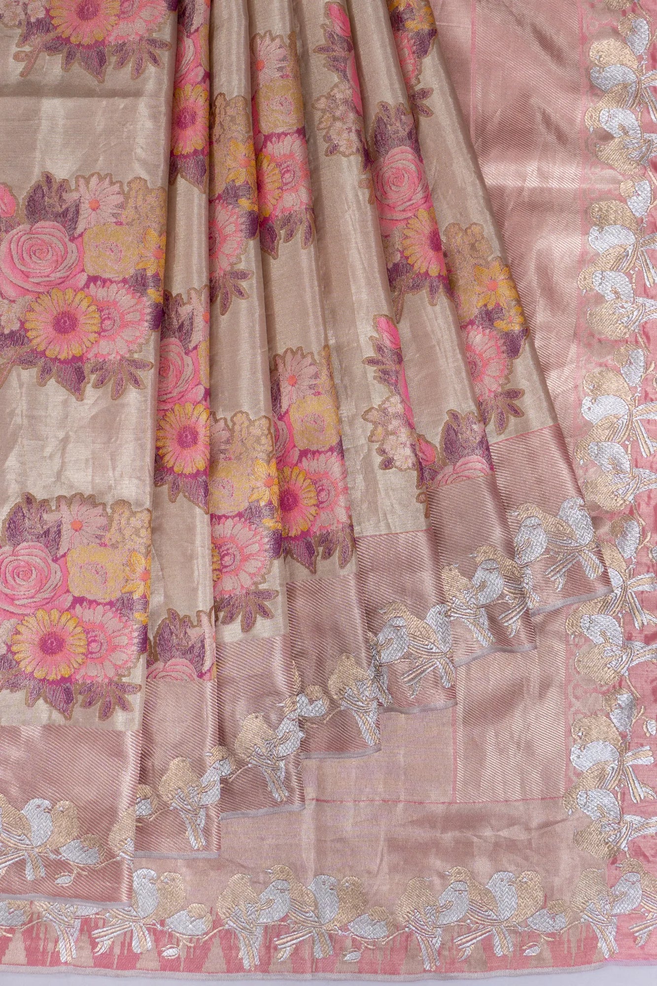 Kanchipuram Silk Tissue Butta Gold Saree