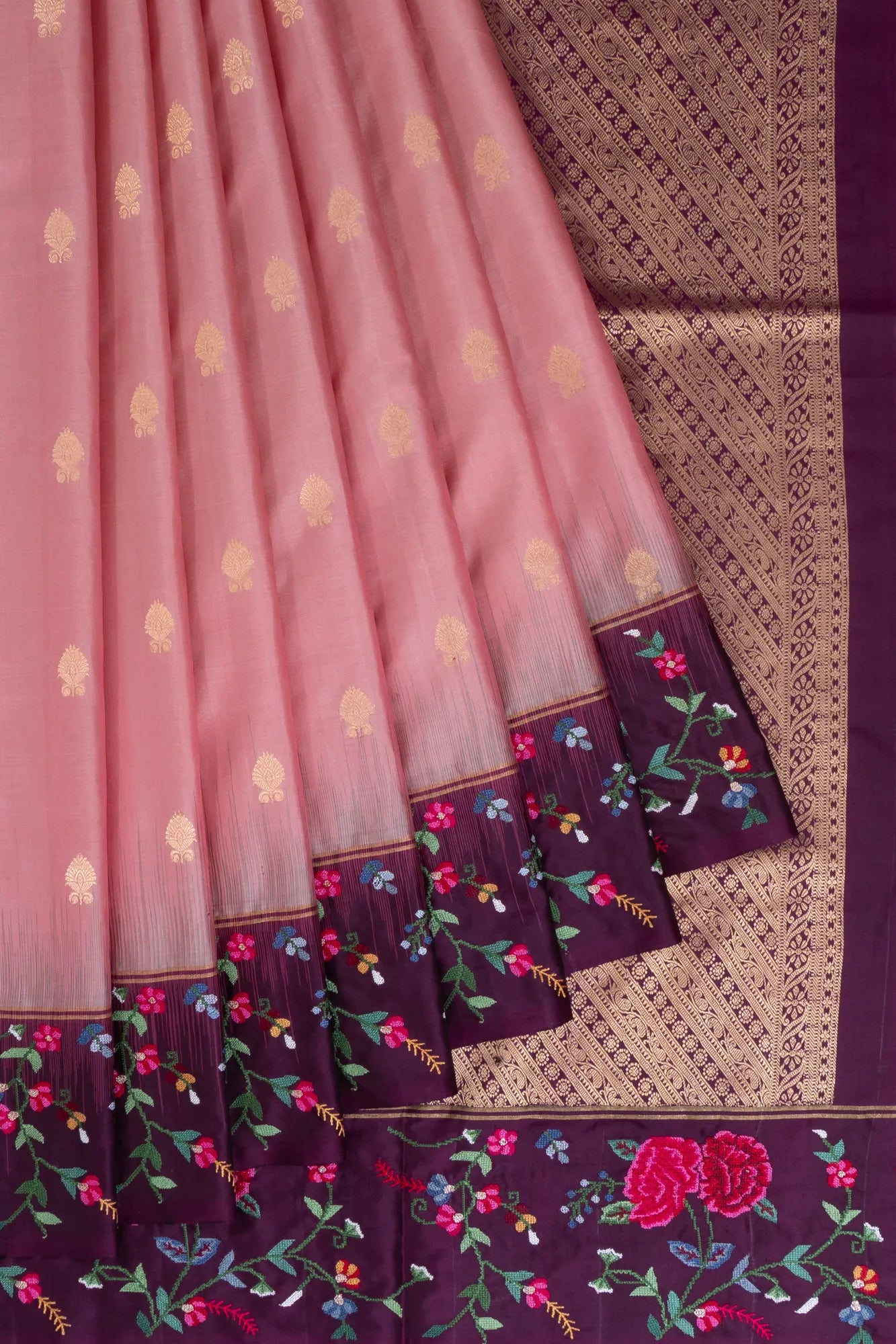 Taranga Kanchi Silk Butta Pink Saree With Embroidery Border