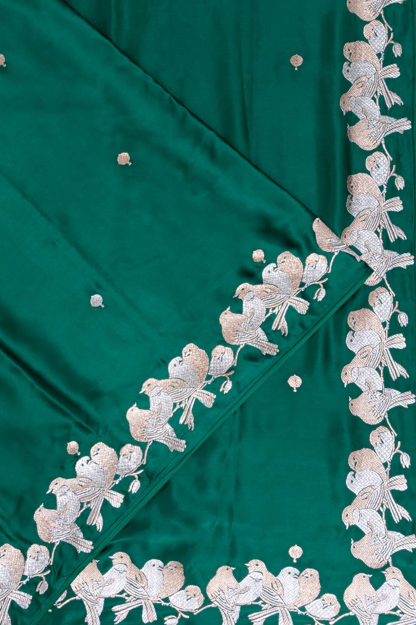 Banarasi Satin Butta Green Saree With Embroidery Blouse