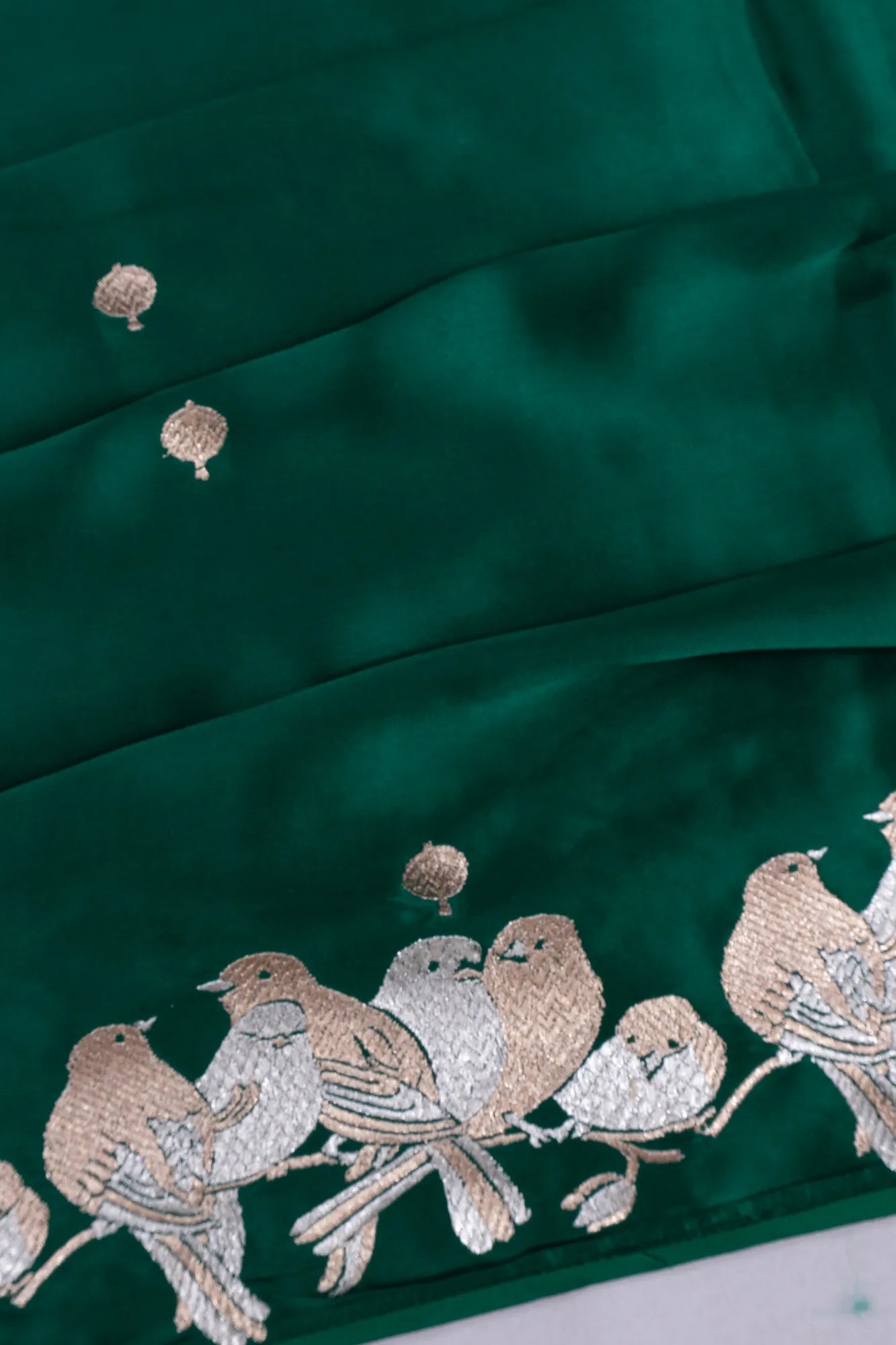 Banarasi Satin Butta Green Saree With Embroidery Blouse