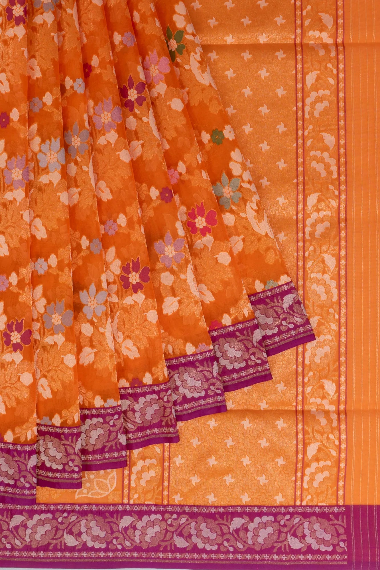 Banarasi Kora Organza Jaal and Butta Orange Saree