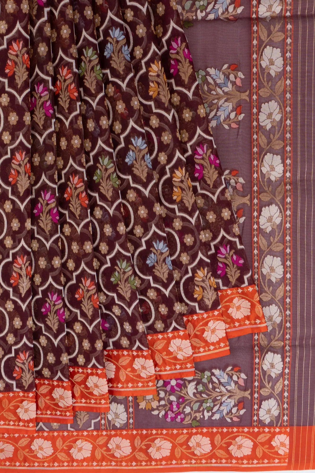 Banarasi Kora Organza Brocade Maroon Saree