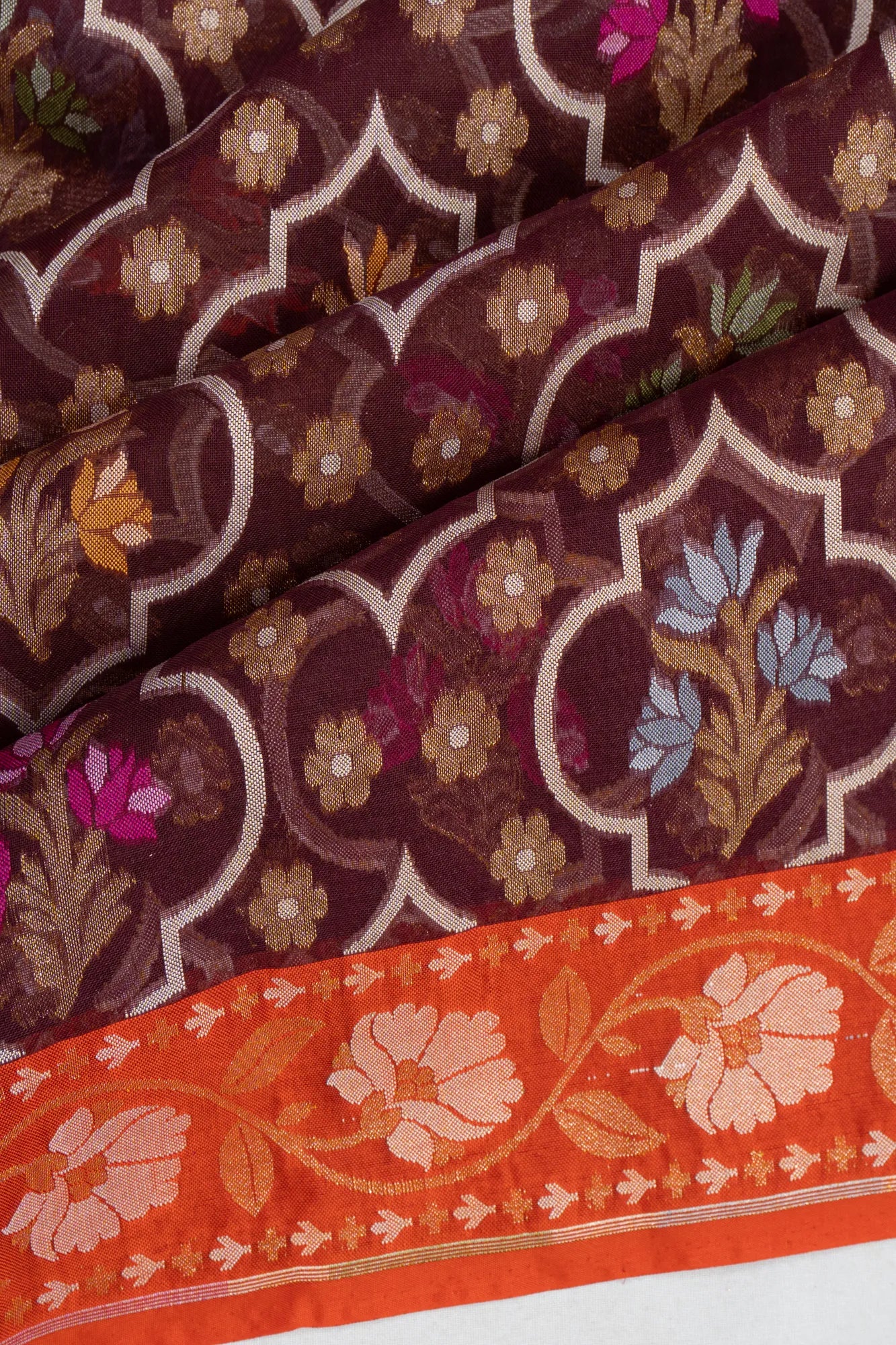 Banarasi Kora Organza Brocade Maroon Saree