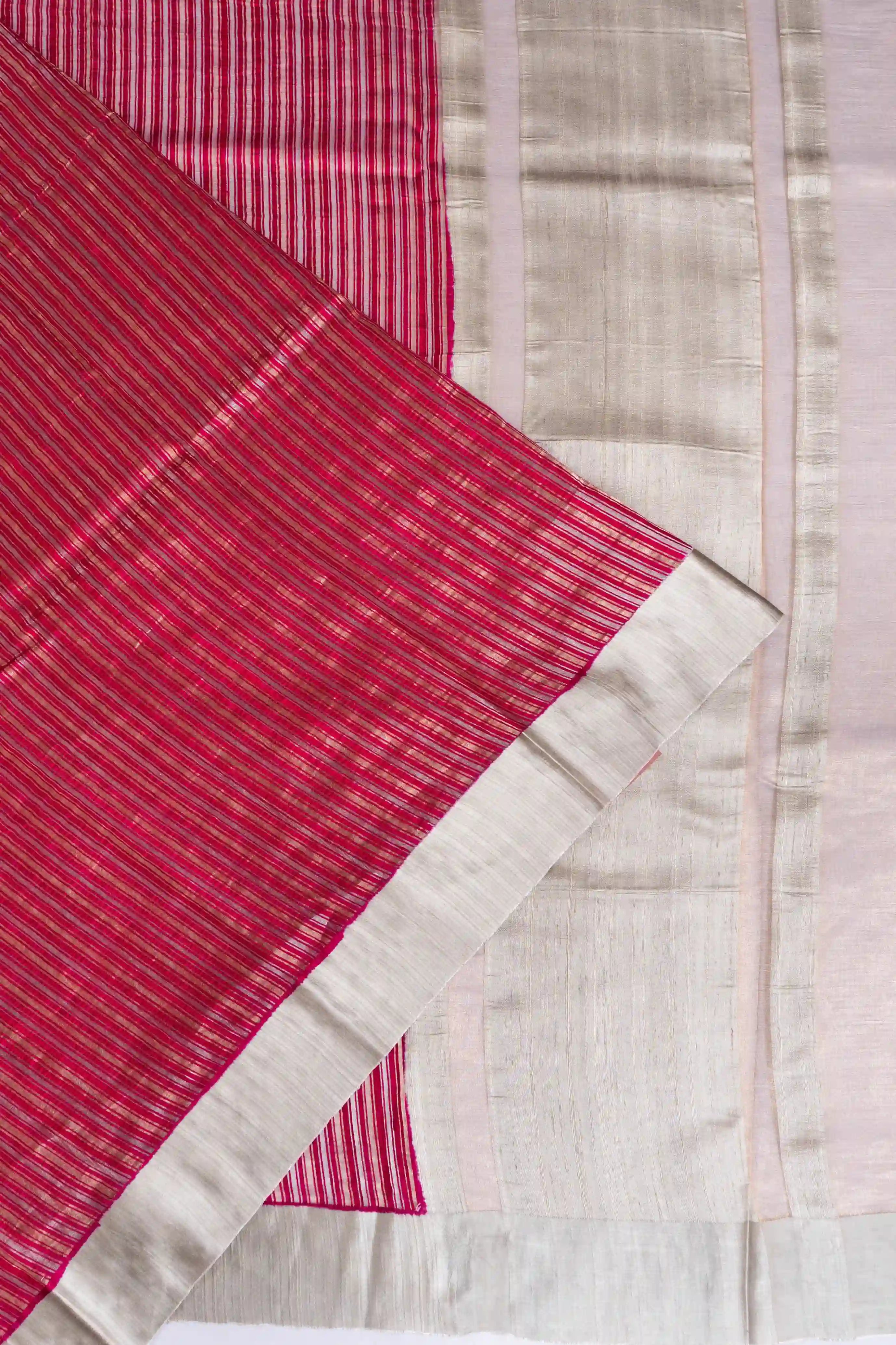 Tussar Vertical Lines Red Saree