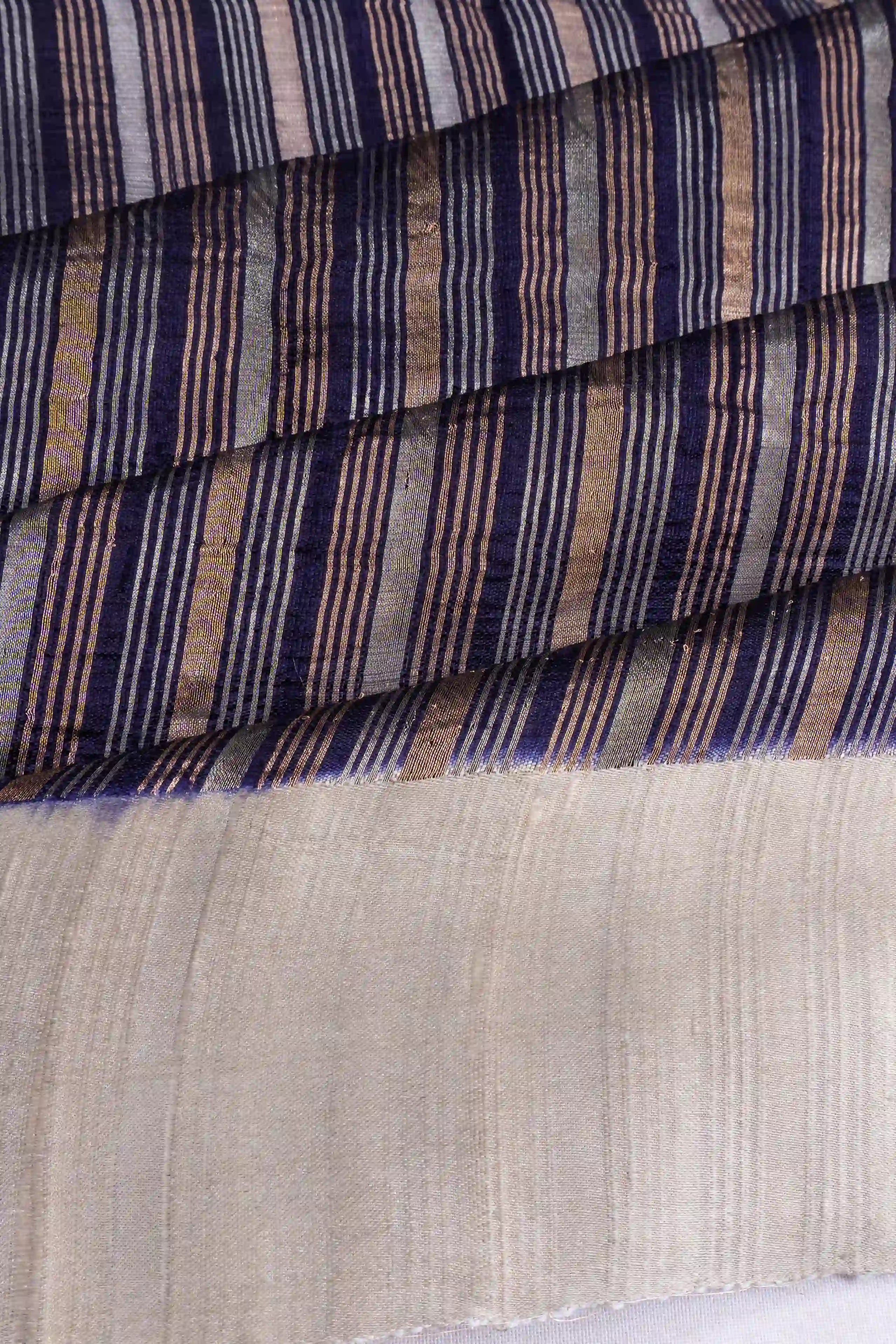Tussar Vertical Lines Dark Blue Saree