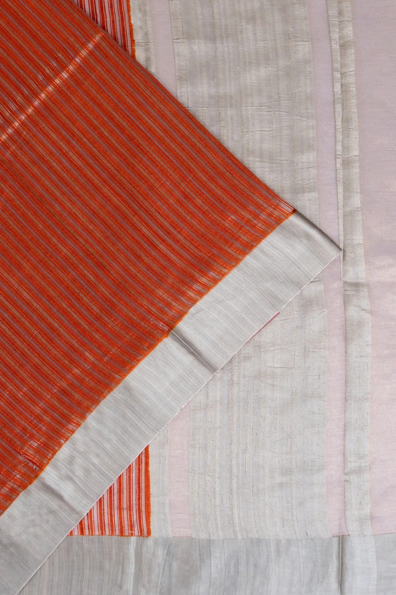 Tussar Vertical Lines Orange Saree