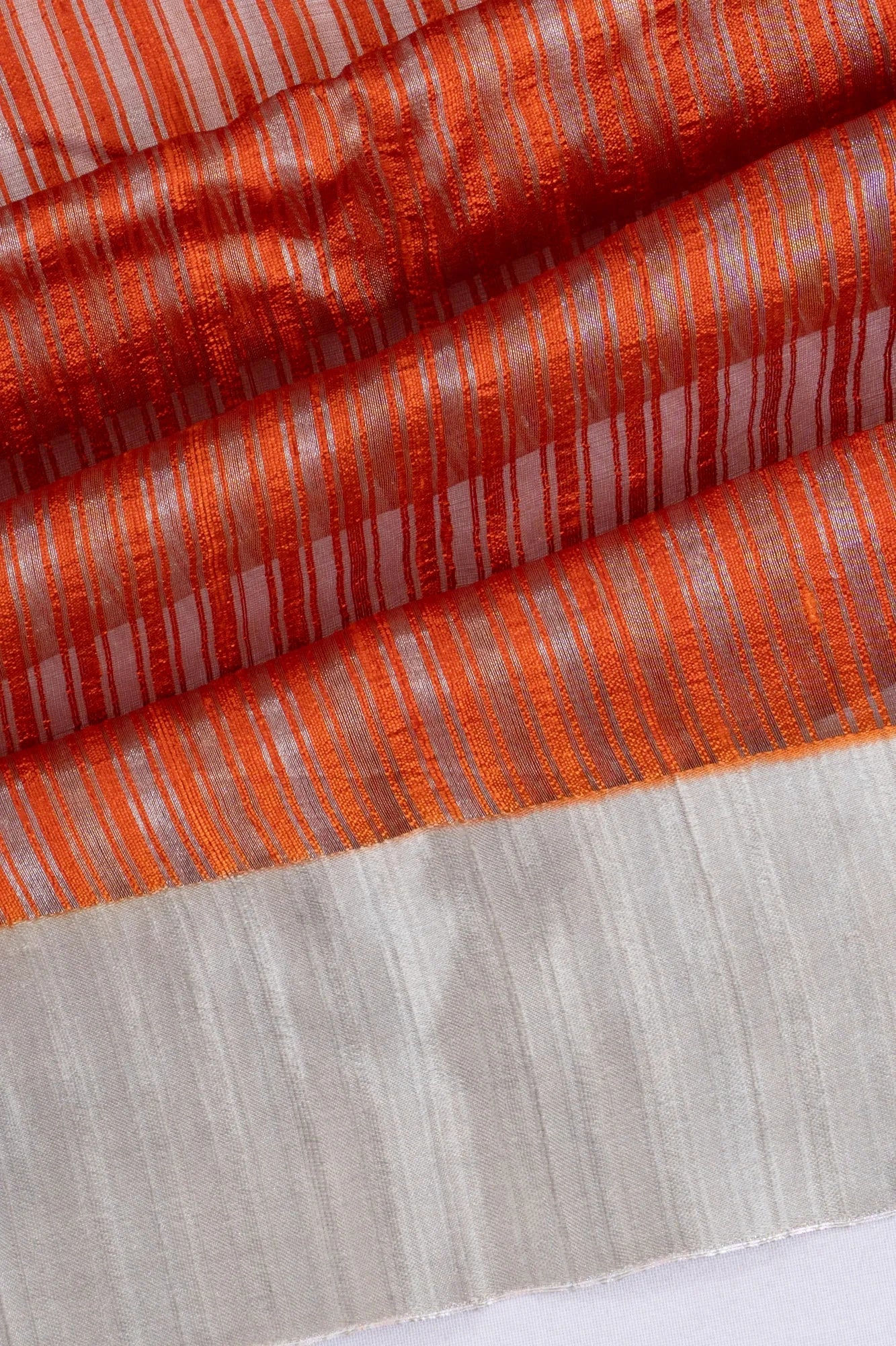 Tussar Vertical Lines Orange Saree