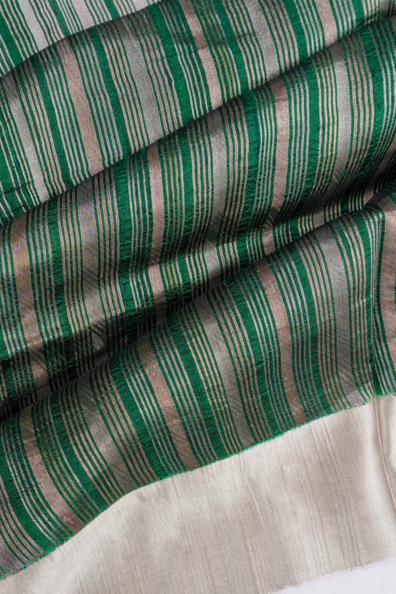Tussar Vertical Lines Green Saree