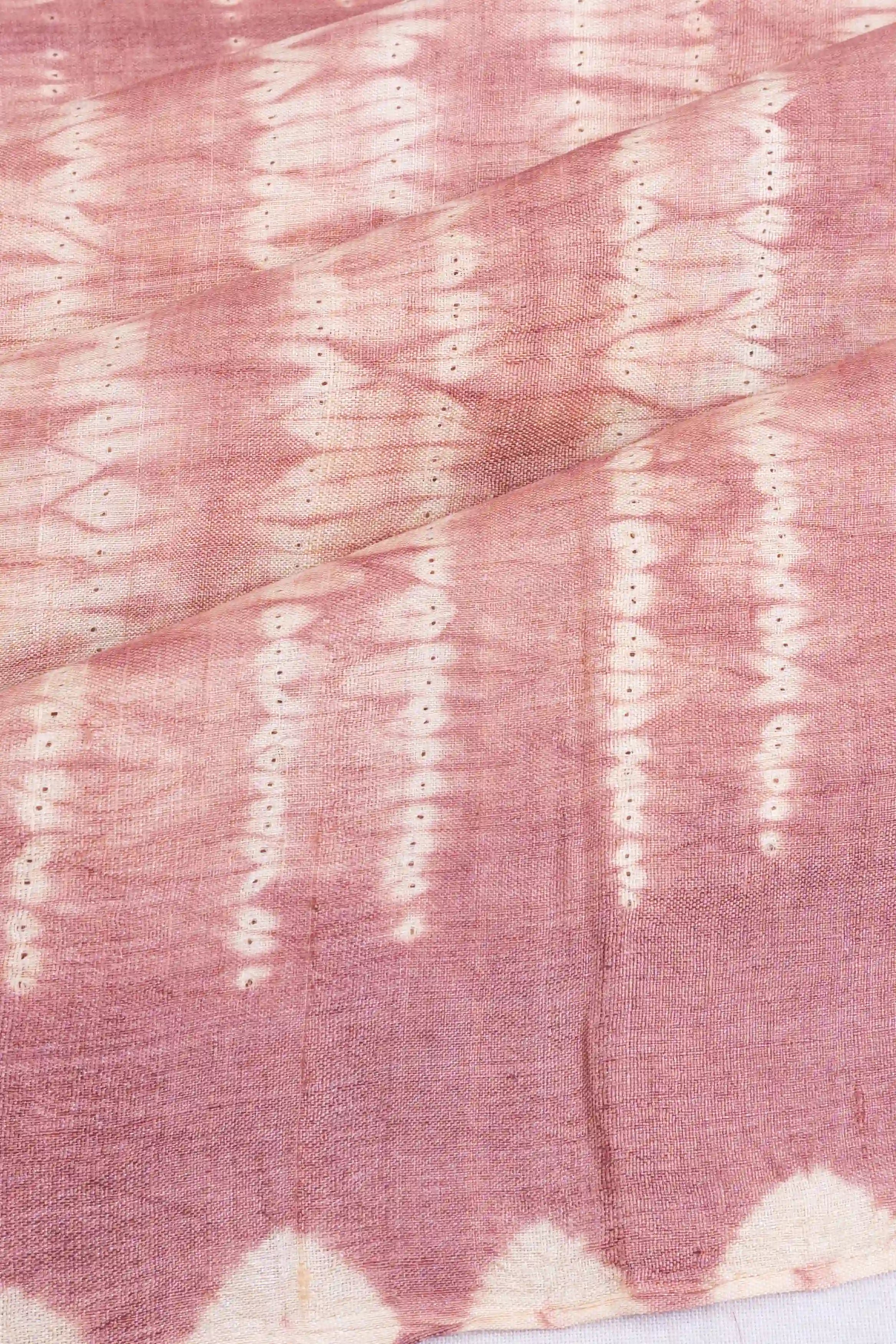 Tussar Shibori Printed Baby Pink Saree With Kalamkari Hand Painted Pallu
