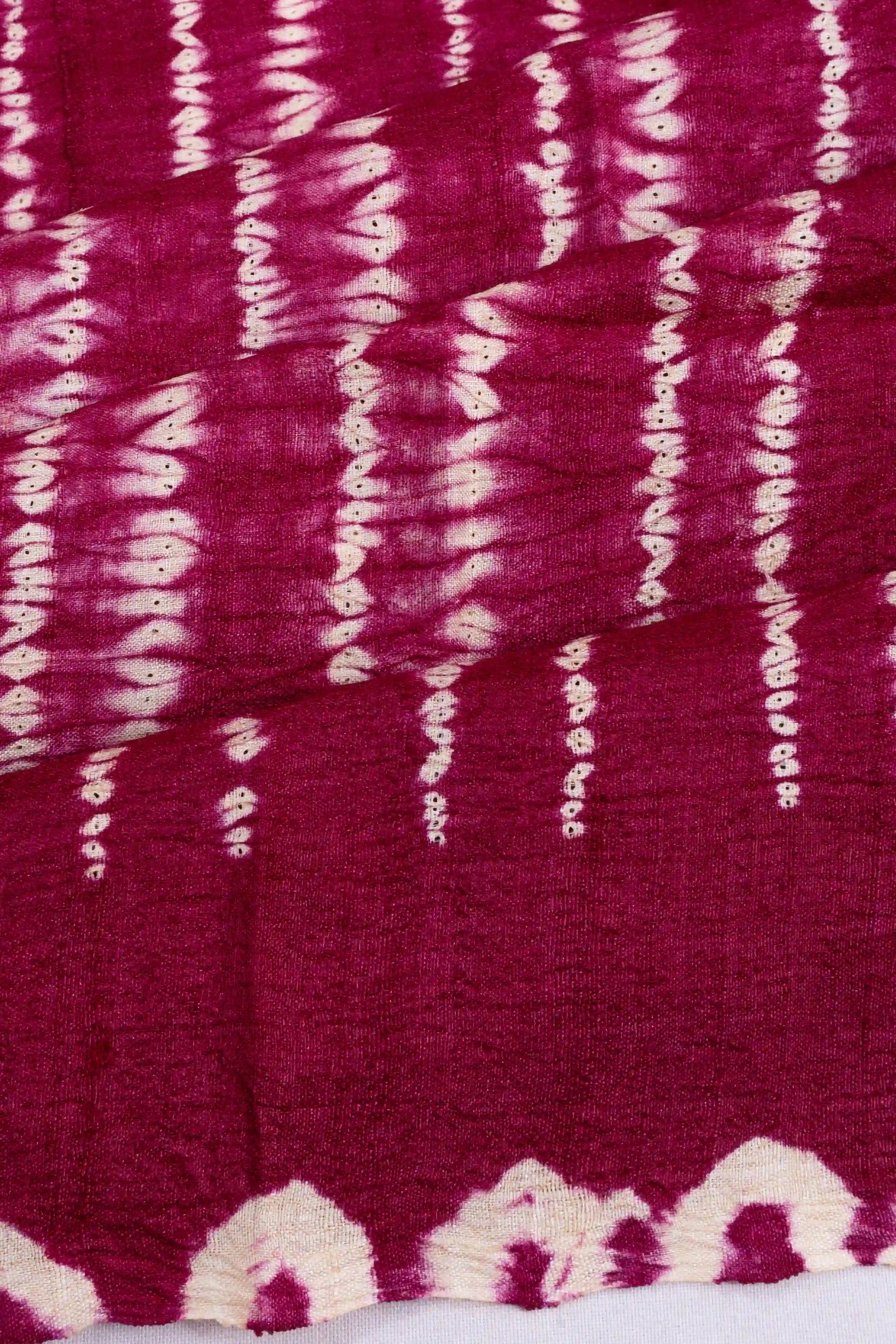 Tussar Shibori Printed Magenta Pink Saree With Kalamkari Hand Painted Pallu