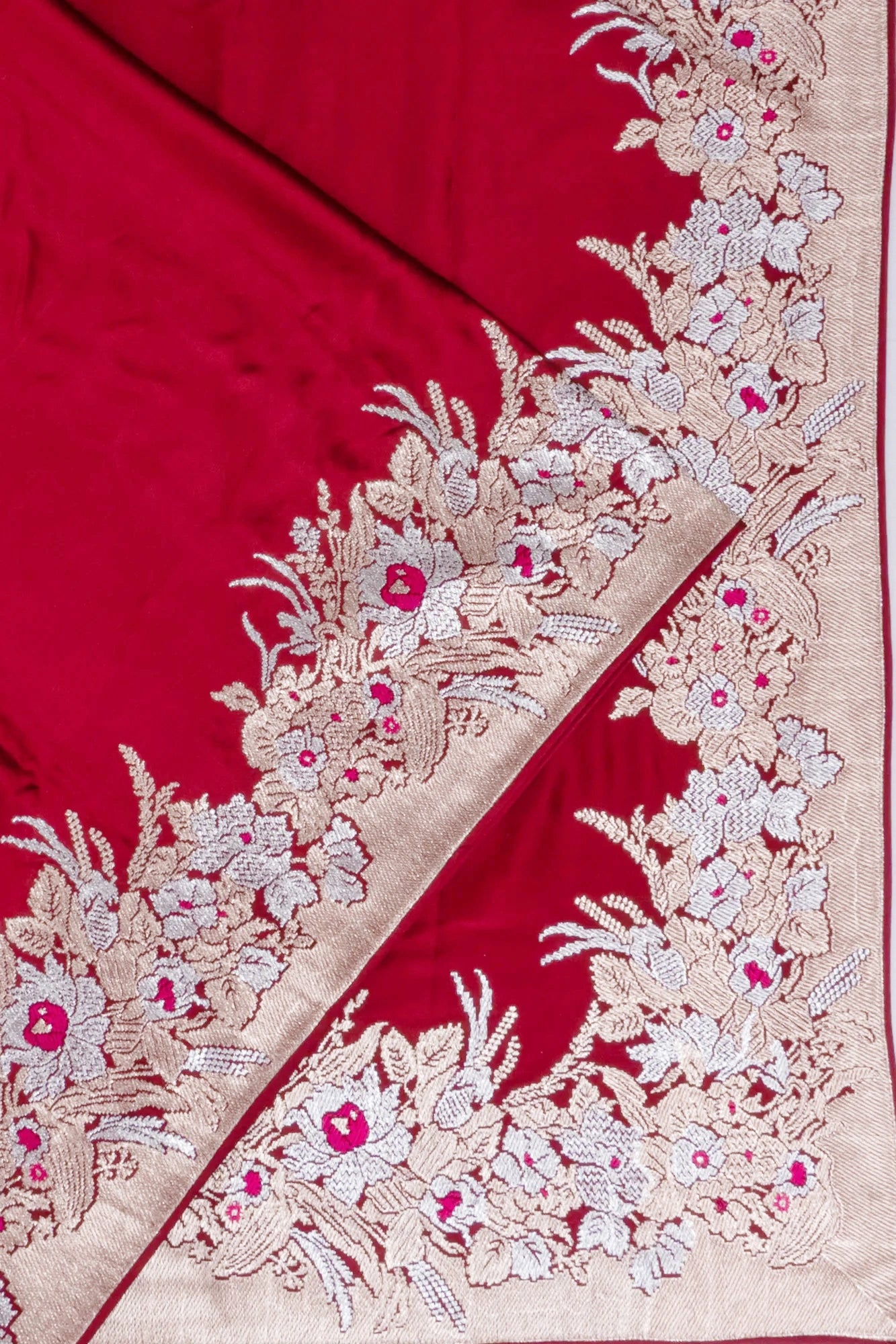 Banarasi Satin Plain Maroon Saree With Embroidery Blouse