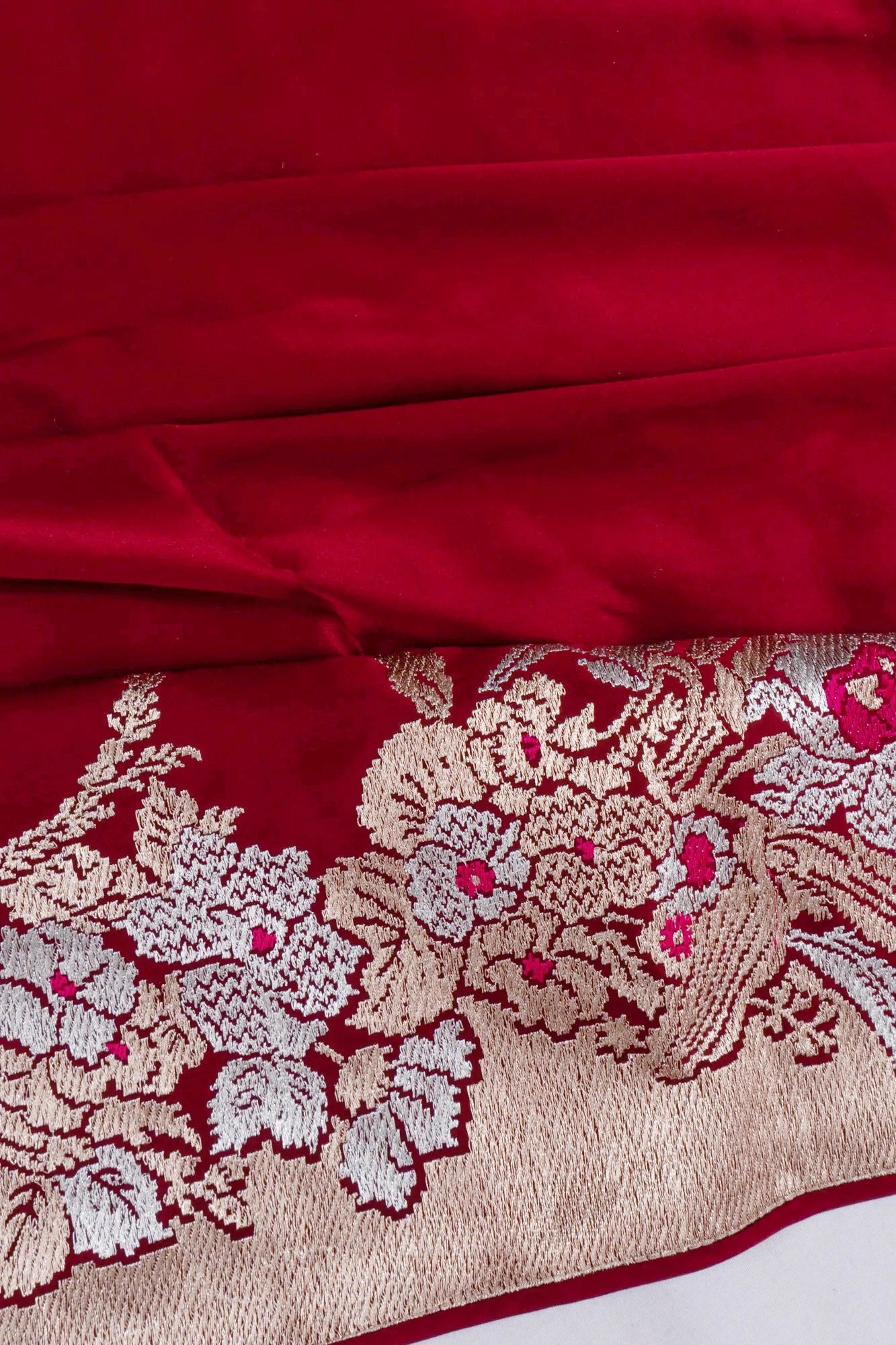 Banarasi Satin Plain Maroon Saree With Embroidery Blouse