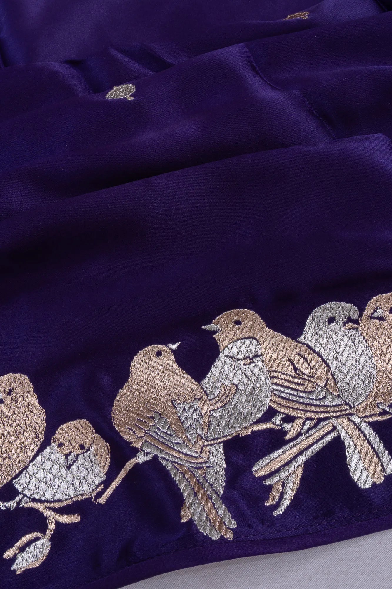 Banarasi Satin Butta Violet Saree With Embroidery Blouse