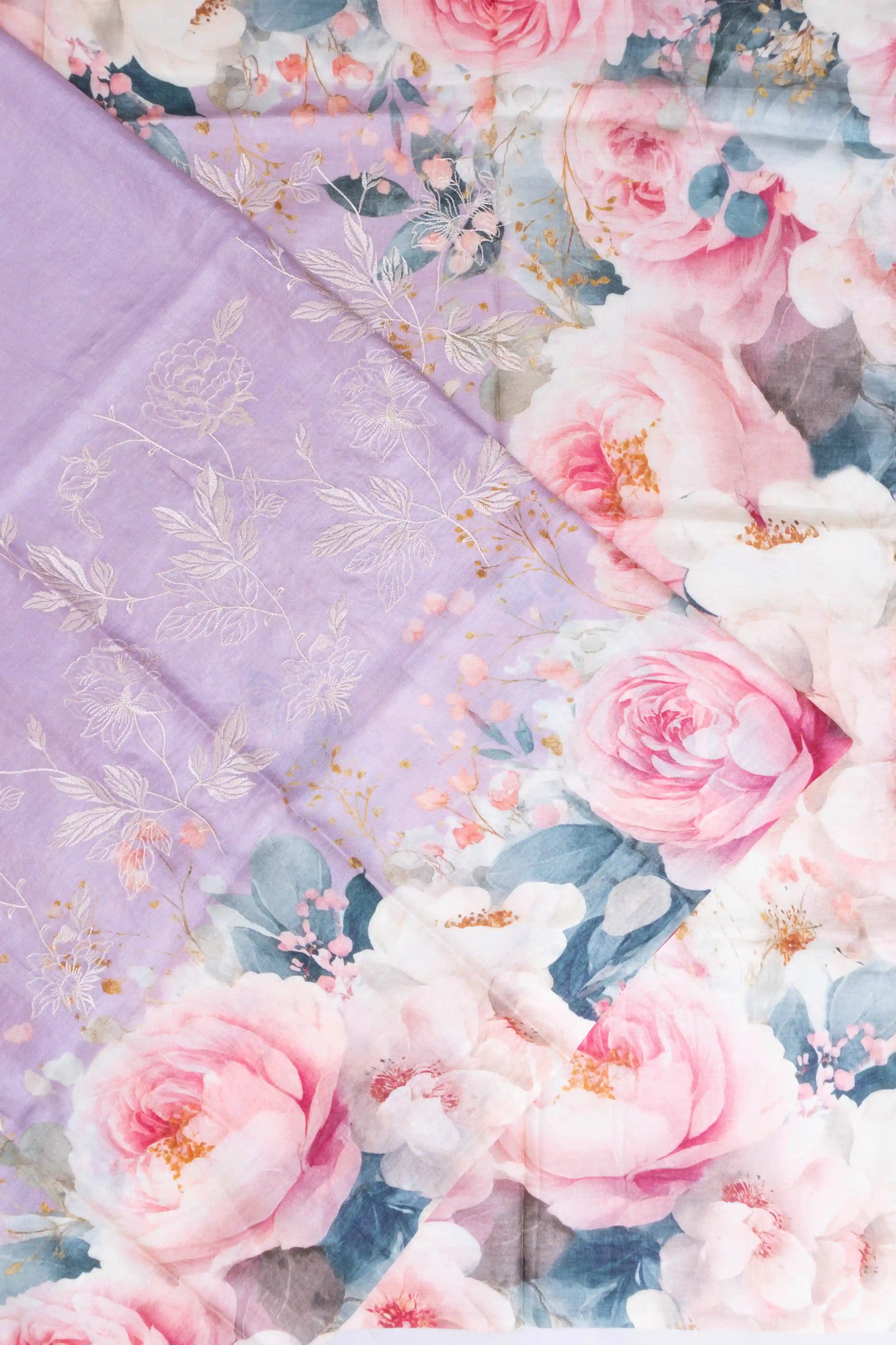 Soft Tussar Embroidery Lavender Saree