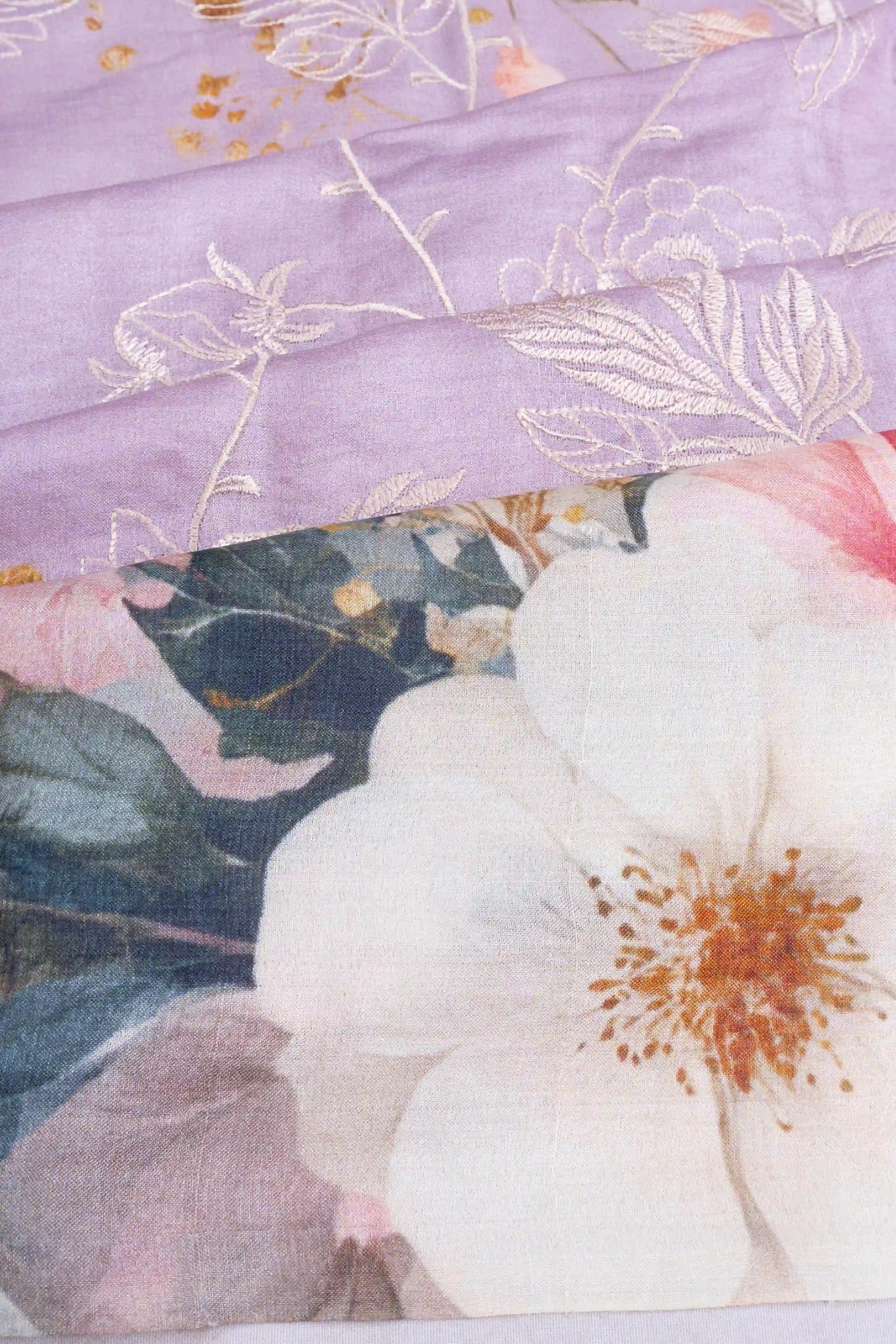 Soft Tussar Embroidery Lavender Saree