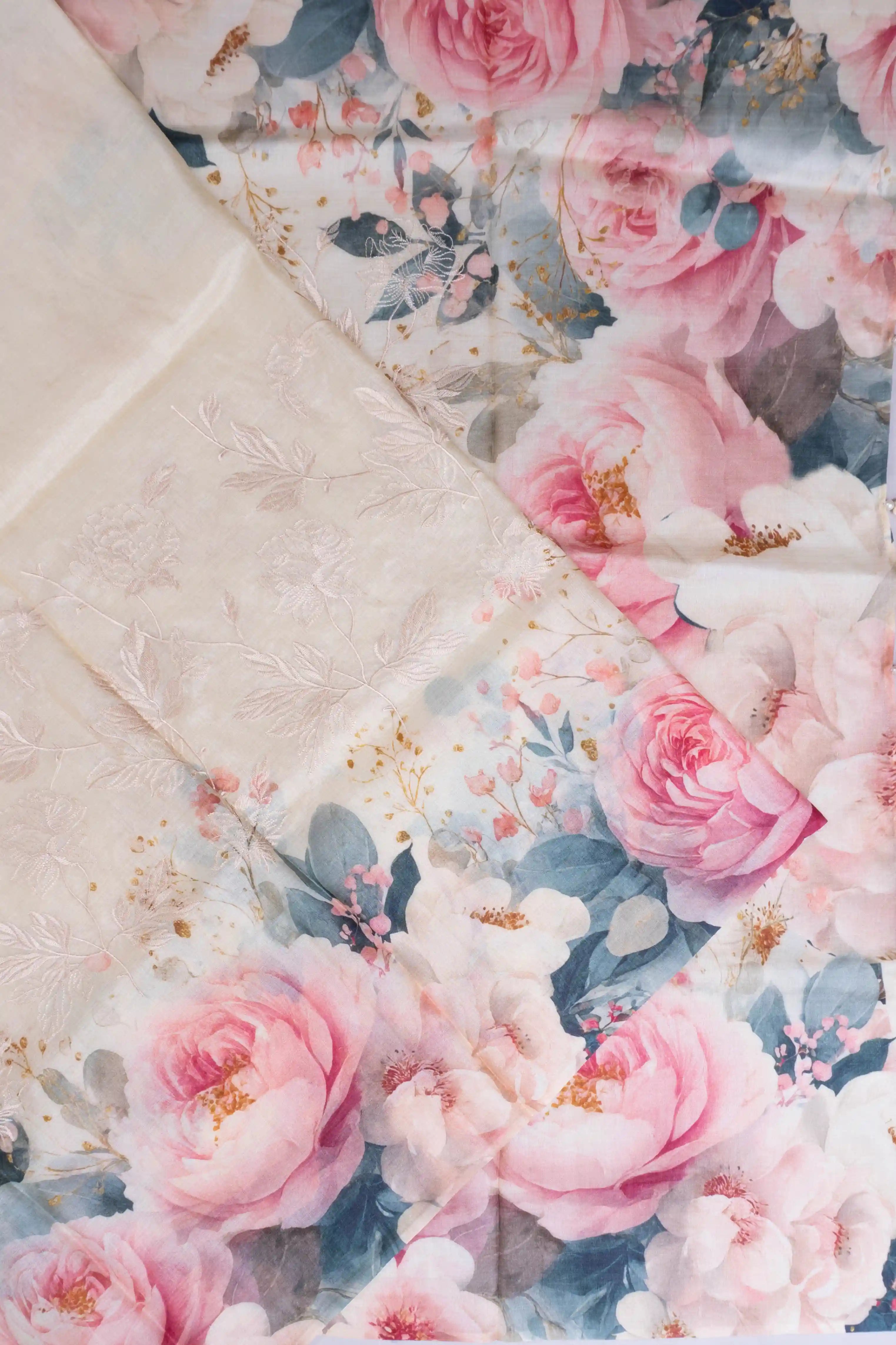 Soft Tussar Embroidery Cream Saree