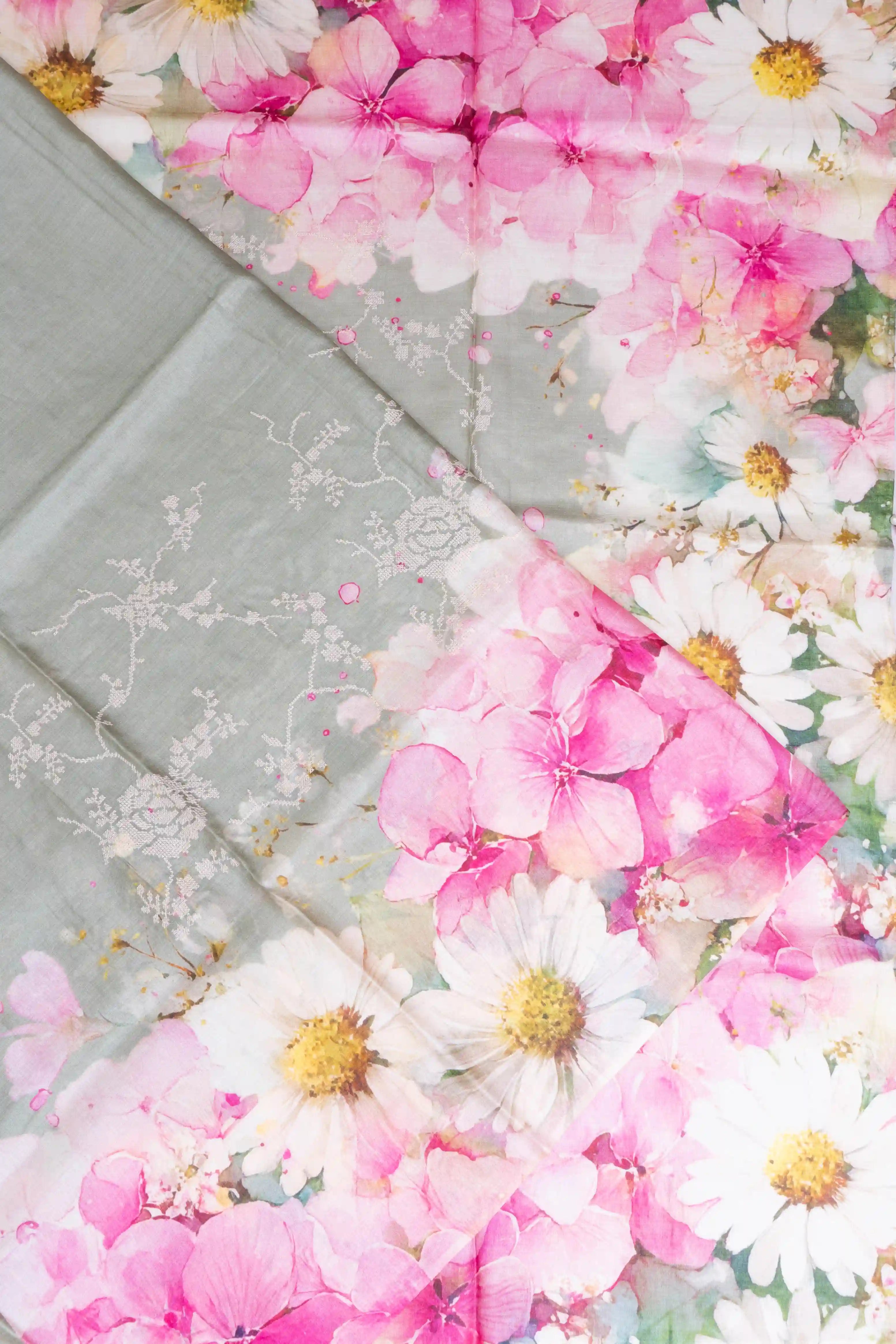 Soft Tussar Embroidery Grey Saree