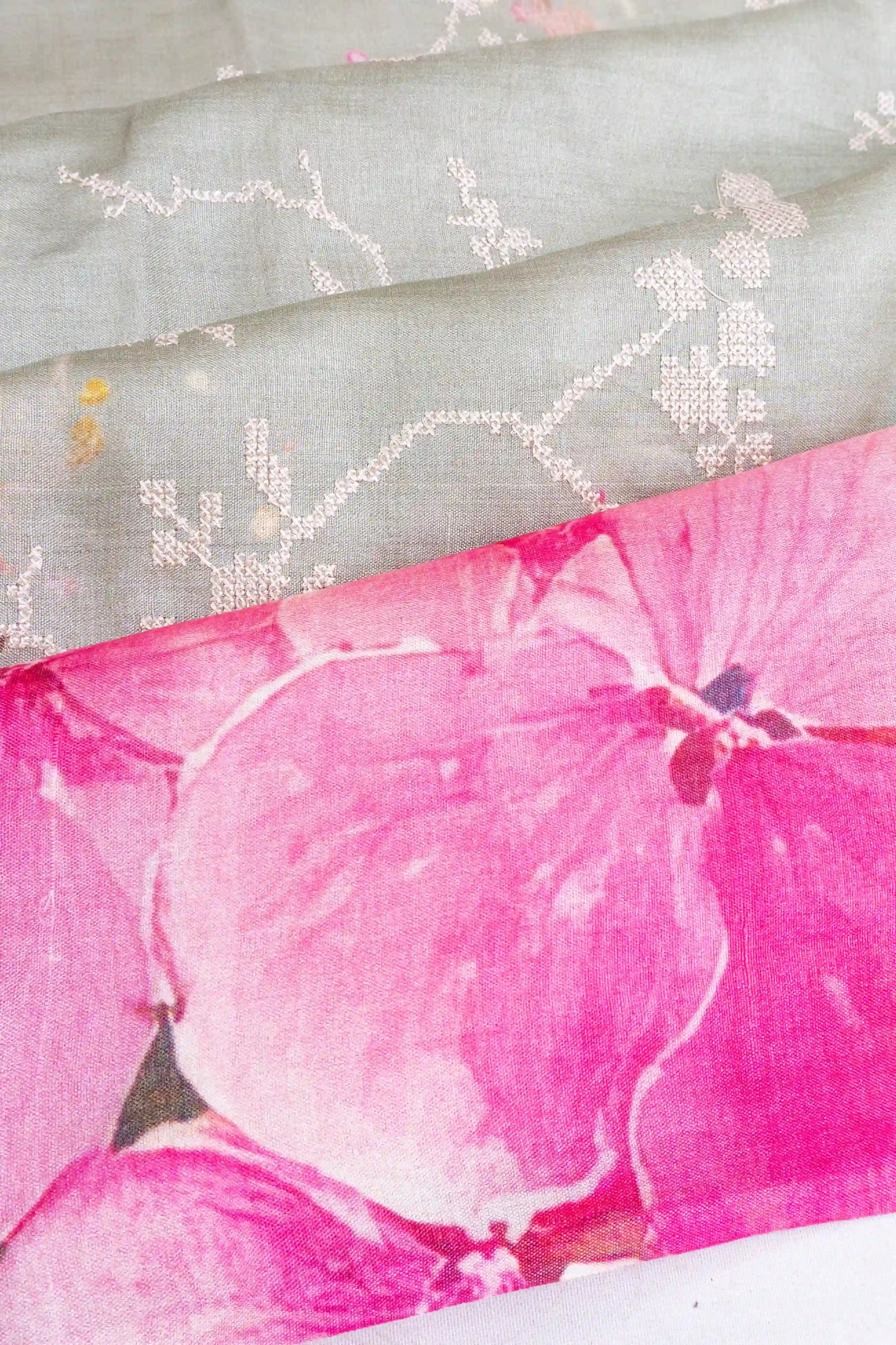 Soft Tussar Embroidery Grey Saree