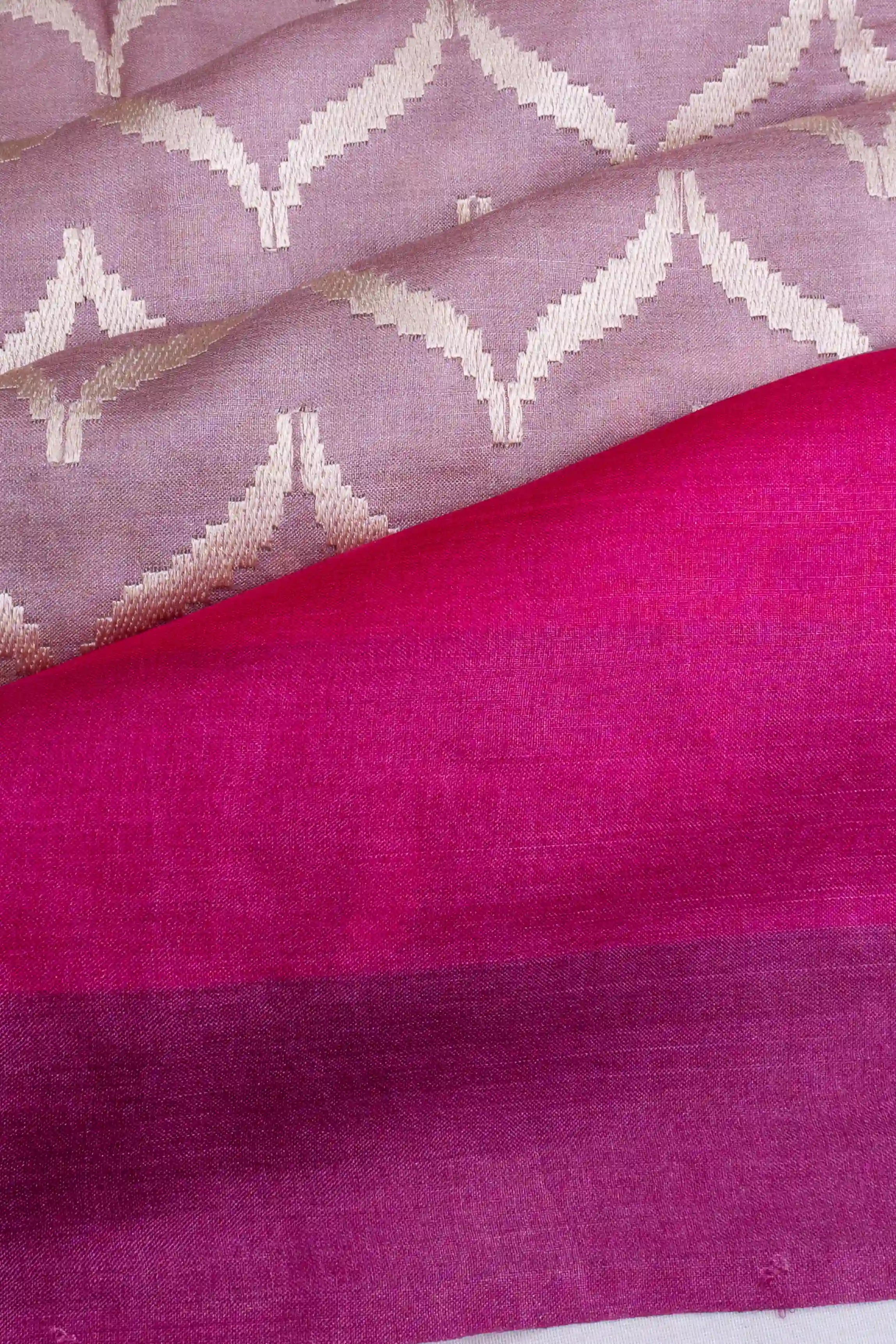 Tussar Embroidered Zig Zag Lines Lilac Saree