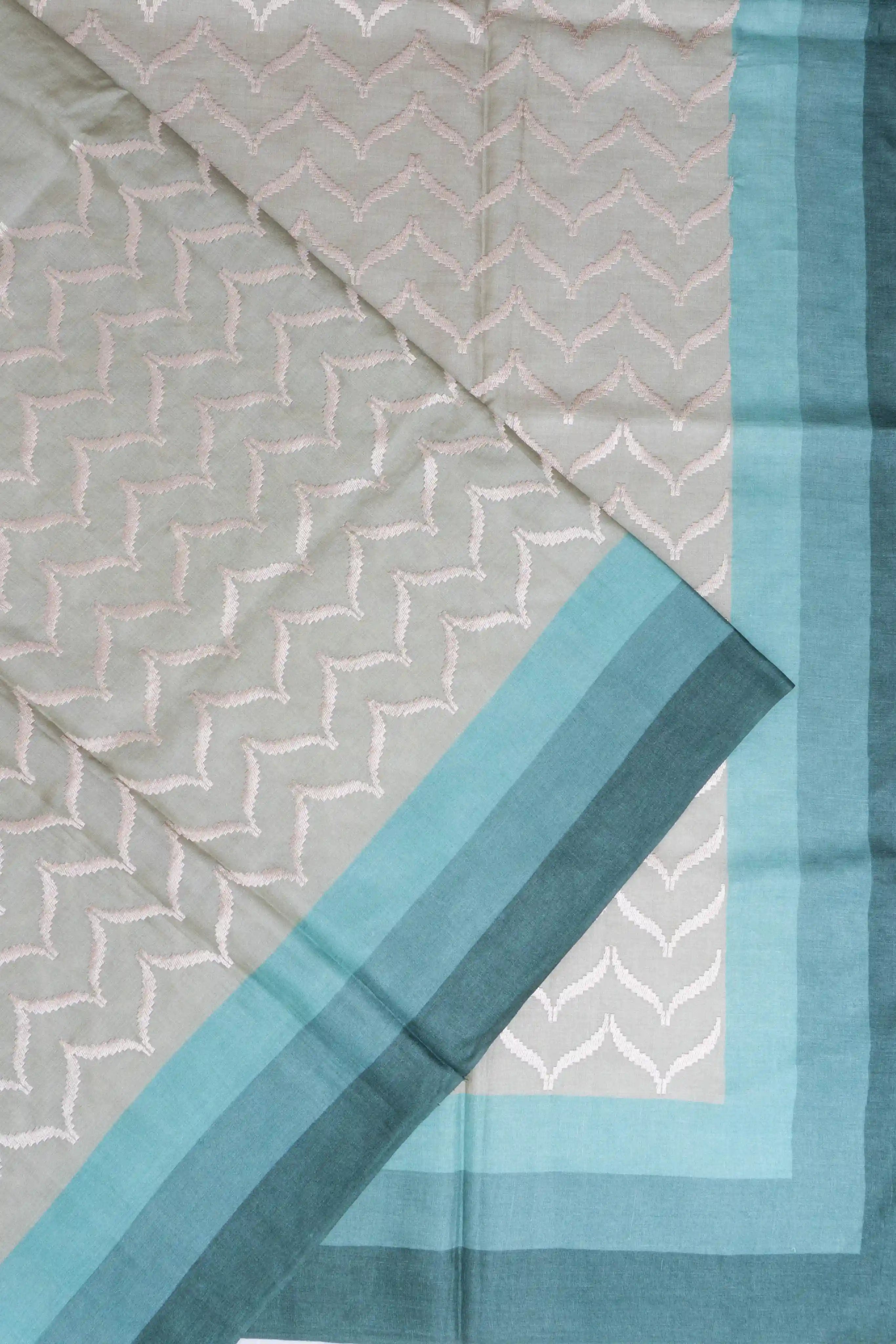 Tussar Embroidered Zig Zag Lines Grey Saree